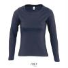 Dames T-shirt donkerblauw Lange mouw T-shirt brede ronde hals