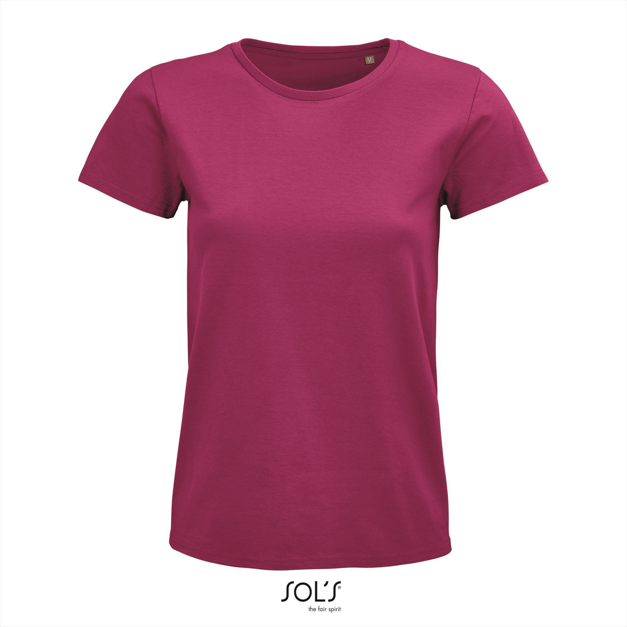 Dames T-shirt fuchsia biologisch katoen ronde hals