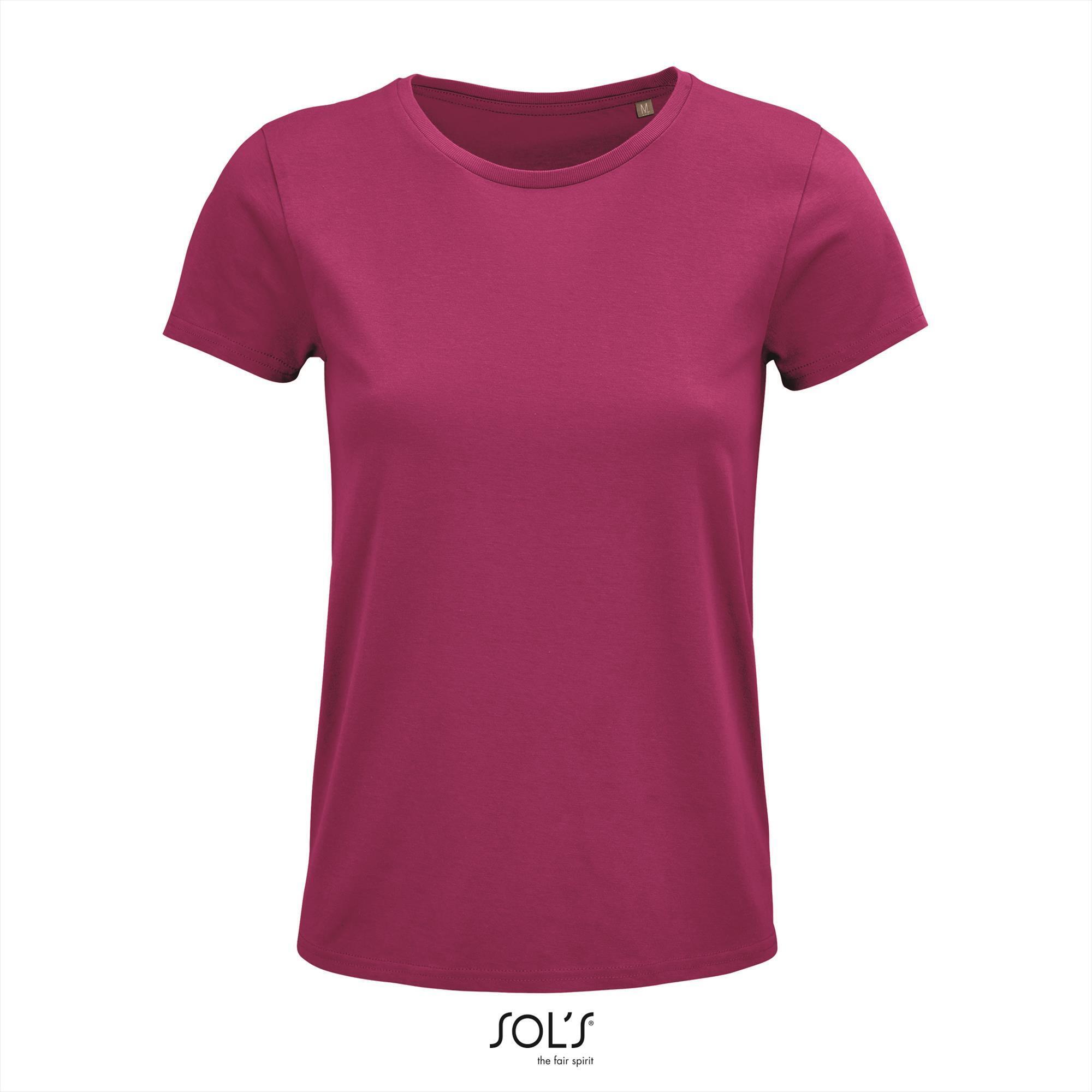 Dames T-shirt fuchsia Ronde hals biologisch katoen