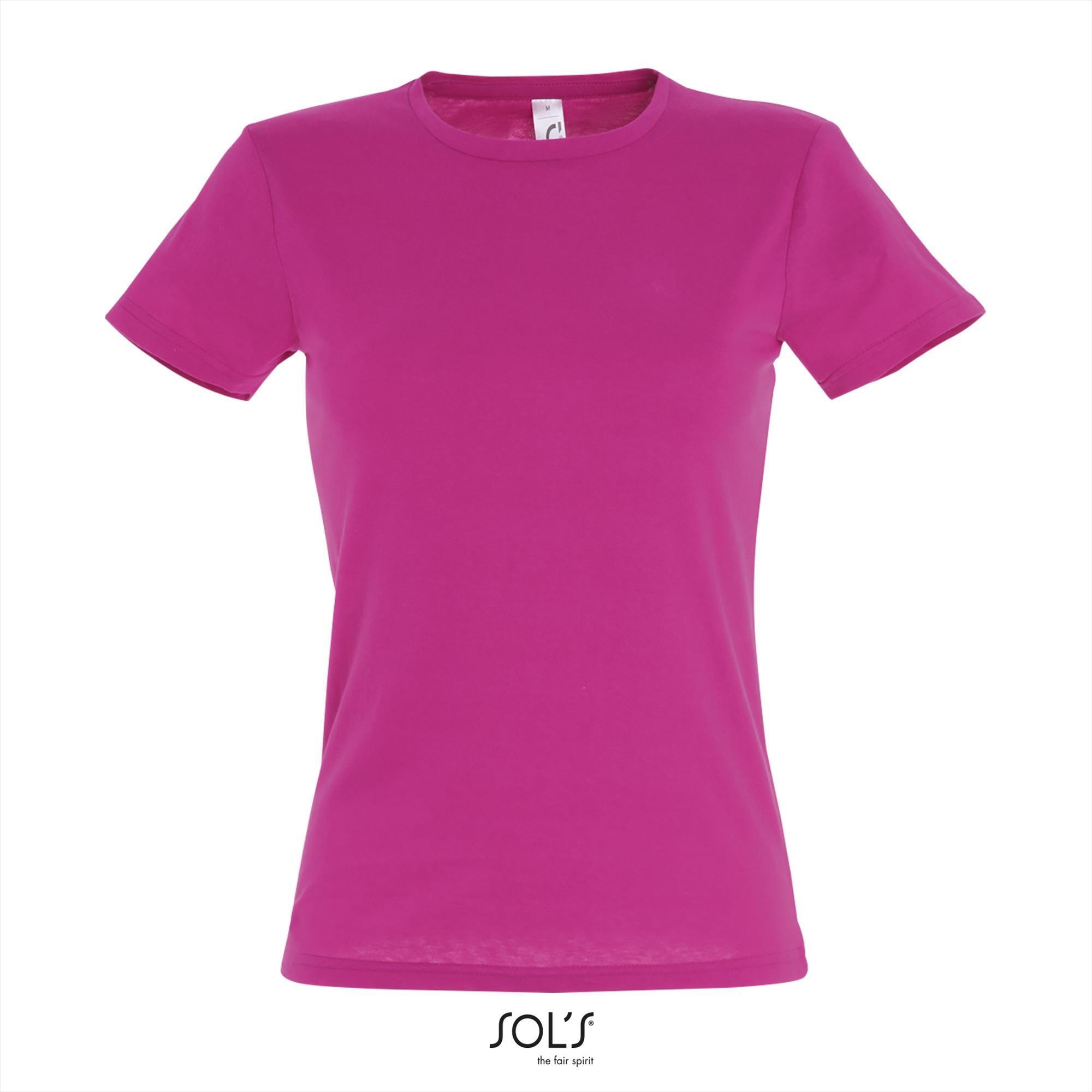 Dames T-shirt fuchsia ronde hals