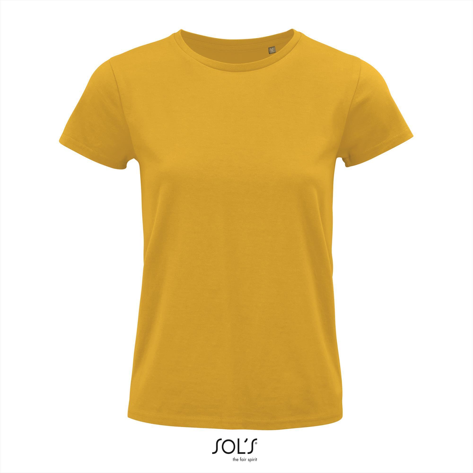 Dames T-shirt goud geel biologisch katoen ronde hals