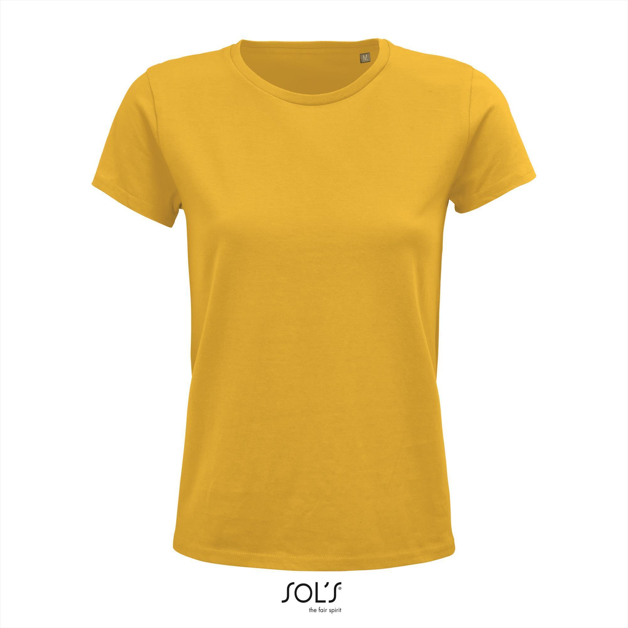Dames T-shirt goud geel Ronde hals biologisch katoen