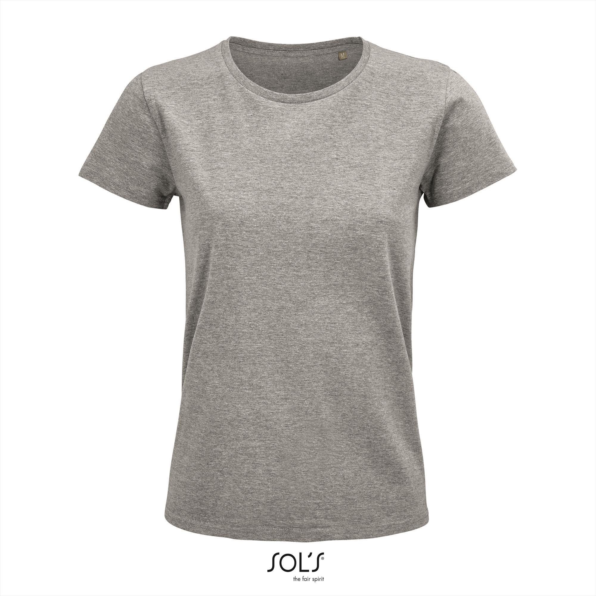 Dames T-shirt grijs melange biologisch katoen ronde hals