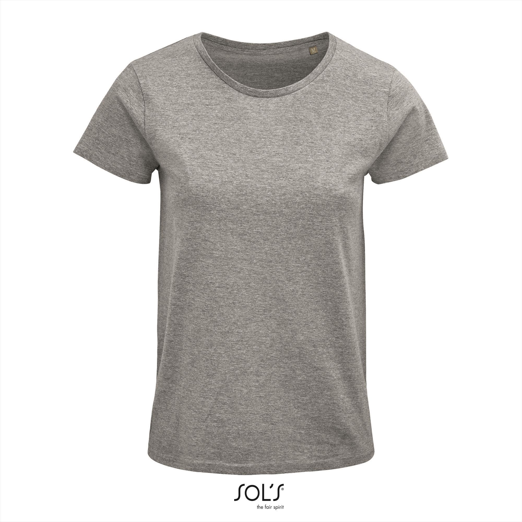 Dames T-shirt grijs melange Ronde hals biologisch katoen