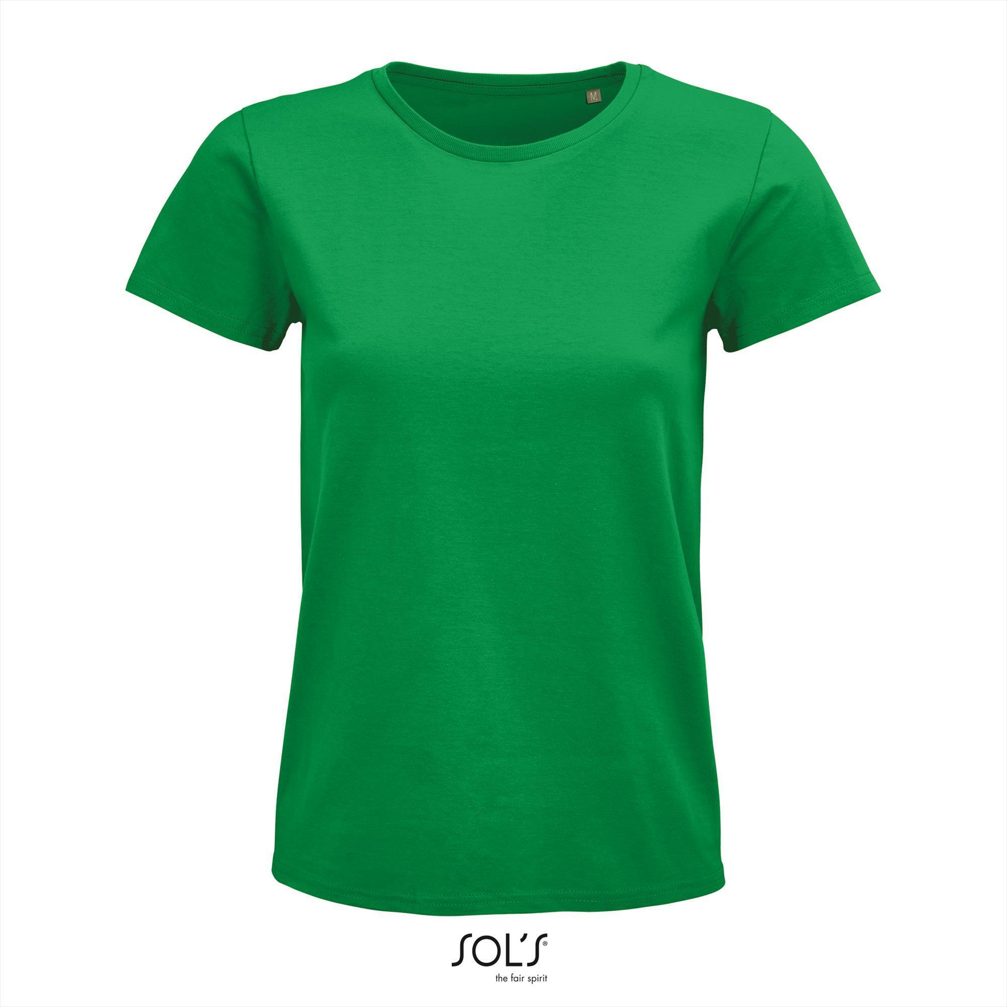 Dames T-shirt kermitgroen biologisch katoen ronde hals