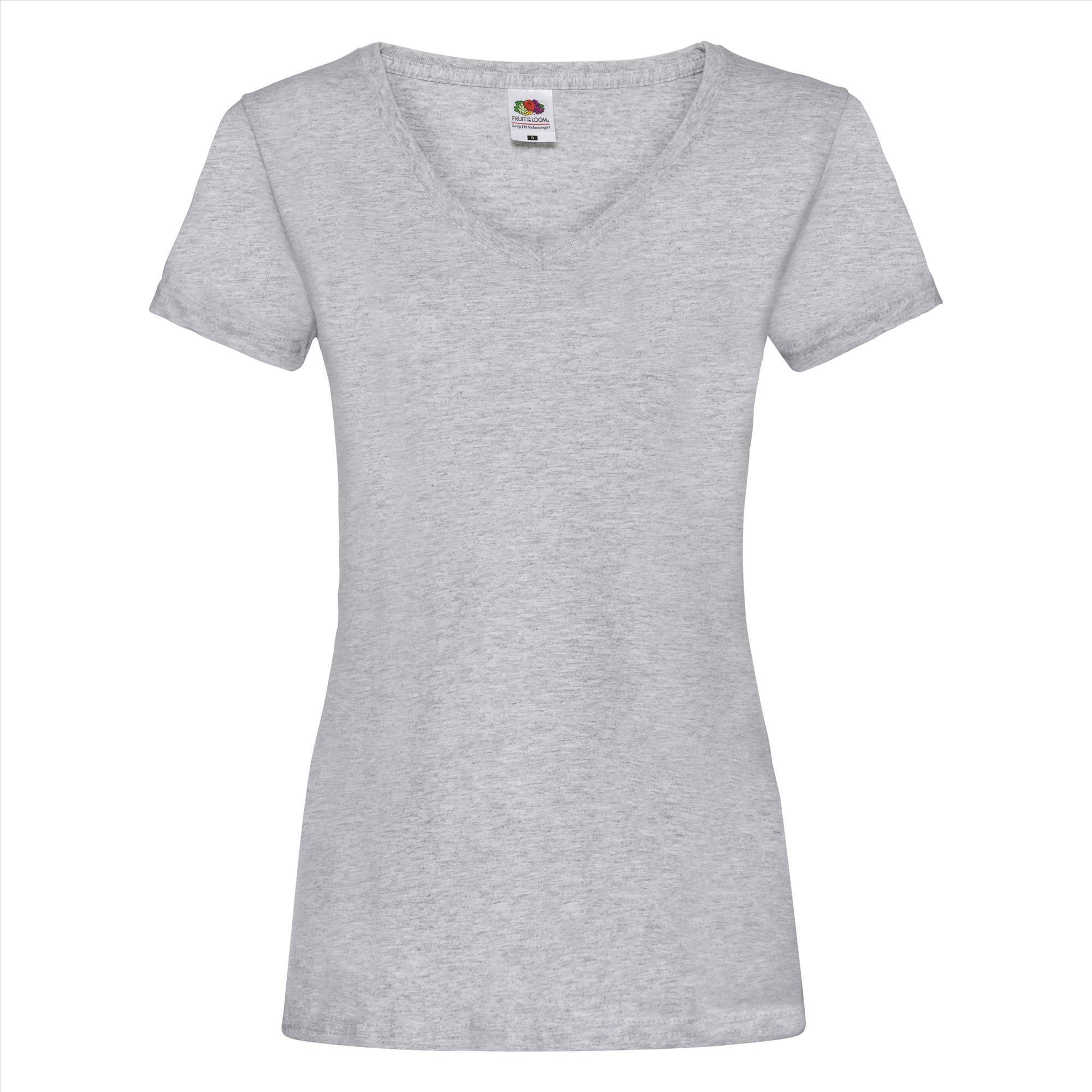 Dames T-shirt met V-hals heide grijs Fruit of the Loom