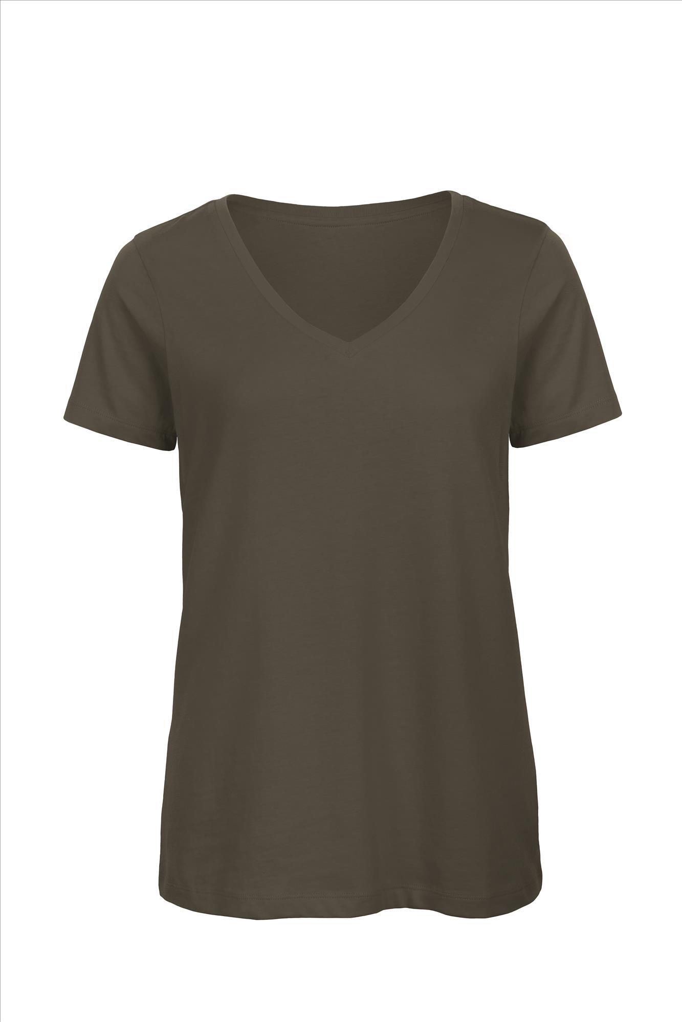 Dames T-shirt met V-hals khaki