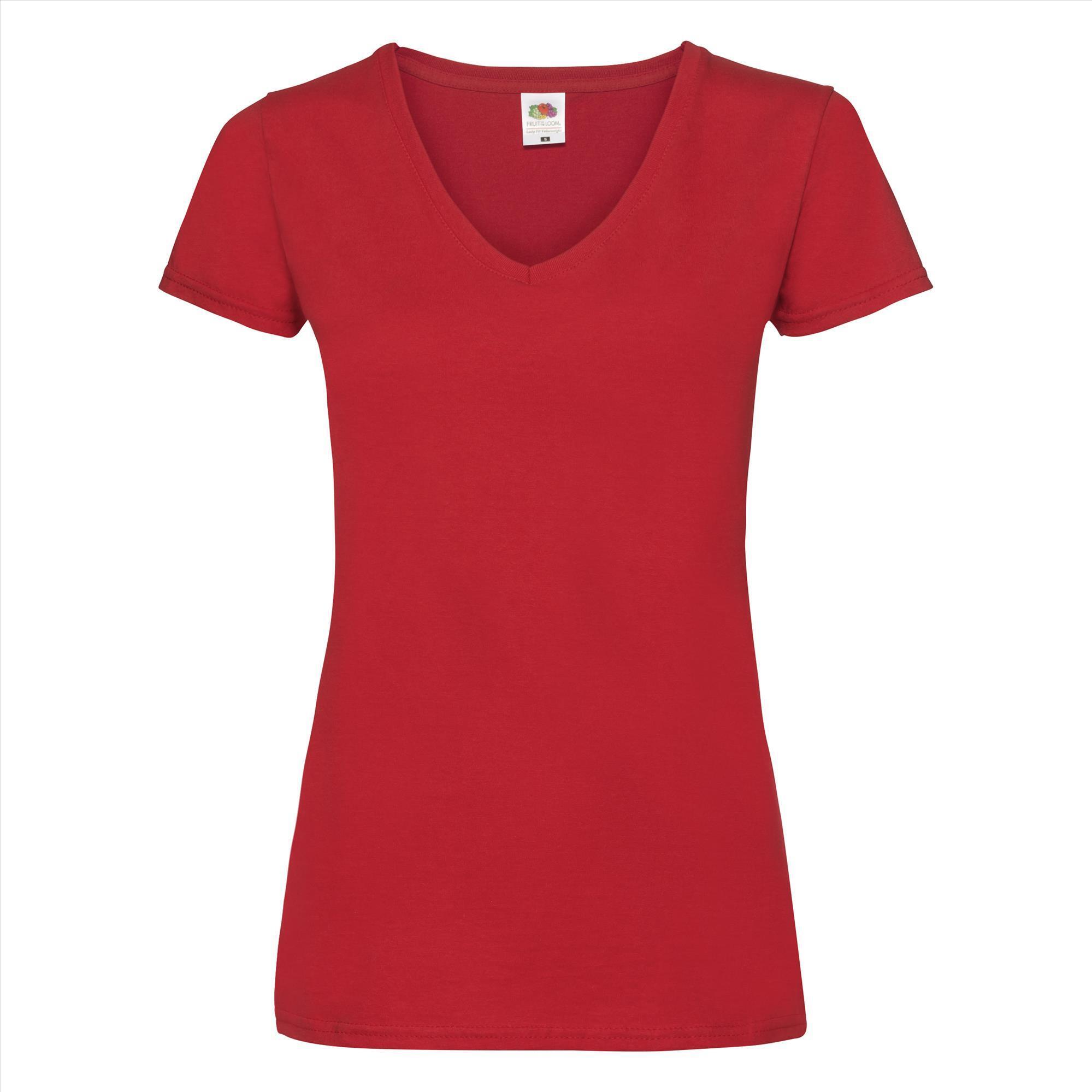 Dames T-shirt met V-hals rood Fruit of the Loom