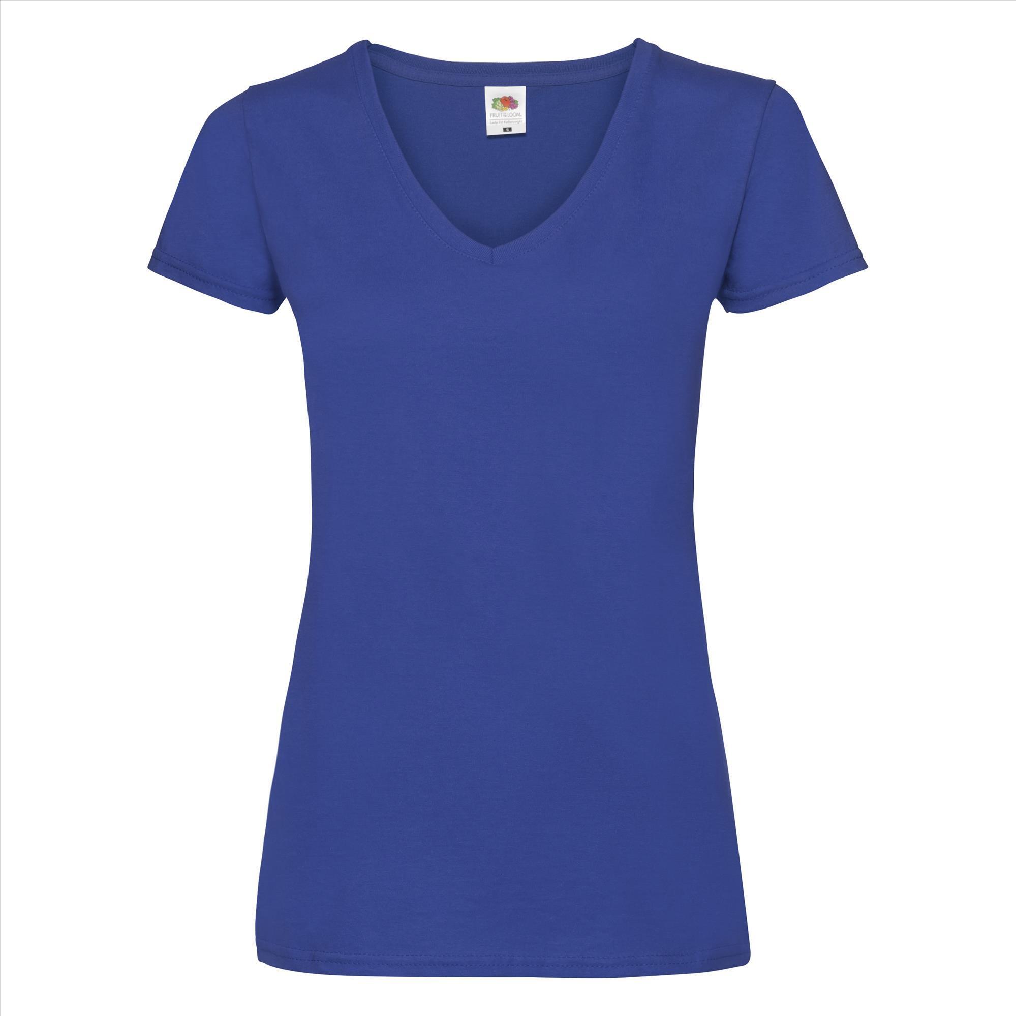 Dames T-shirt met V-hals royal blauw Fruit of the Loom