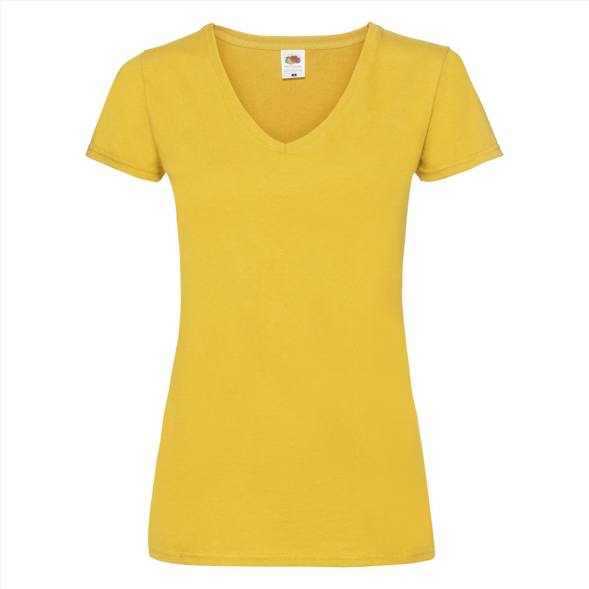 Dames T-shirt met V-hals zonnebloem geel Fruit of the Loom