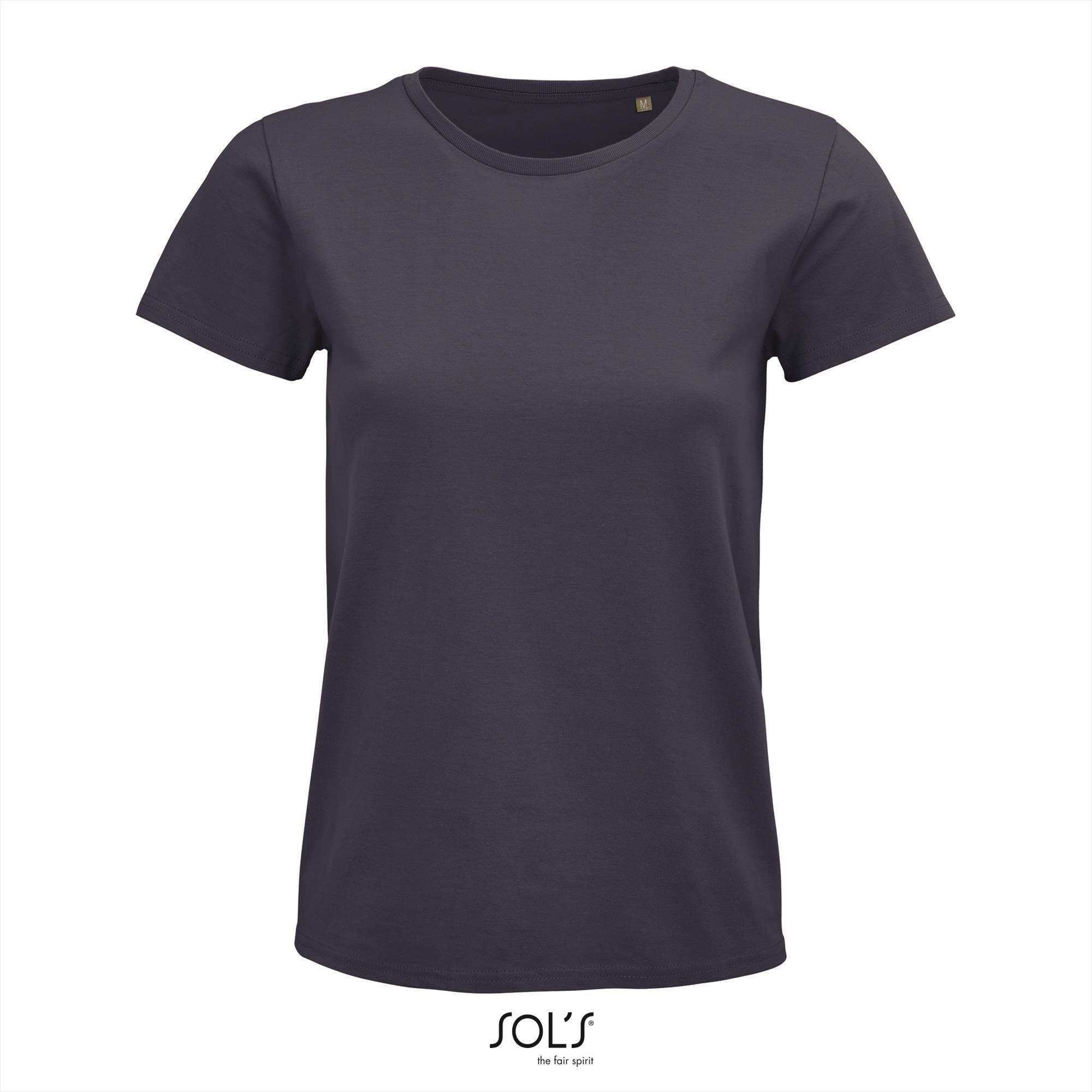 Dames T-shirt muis grijs biologisch katoen ronde hals