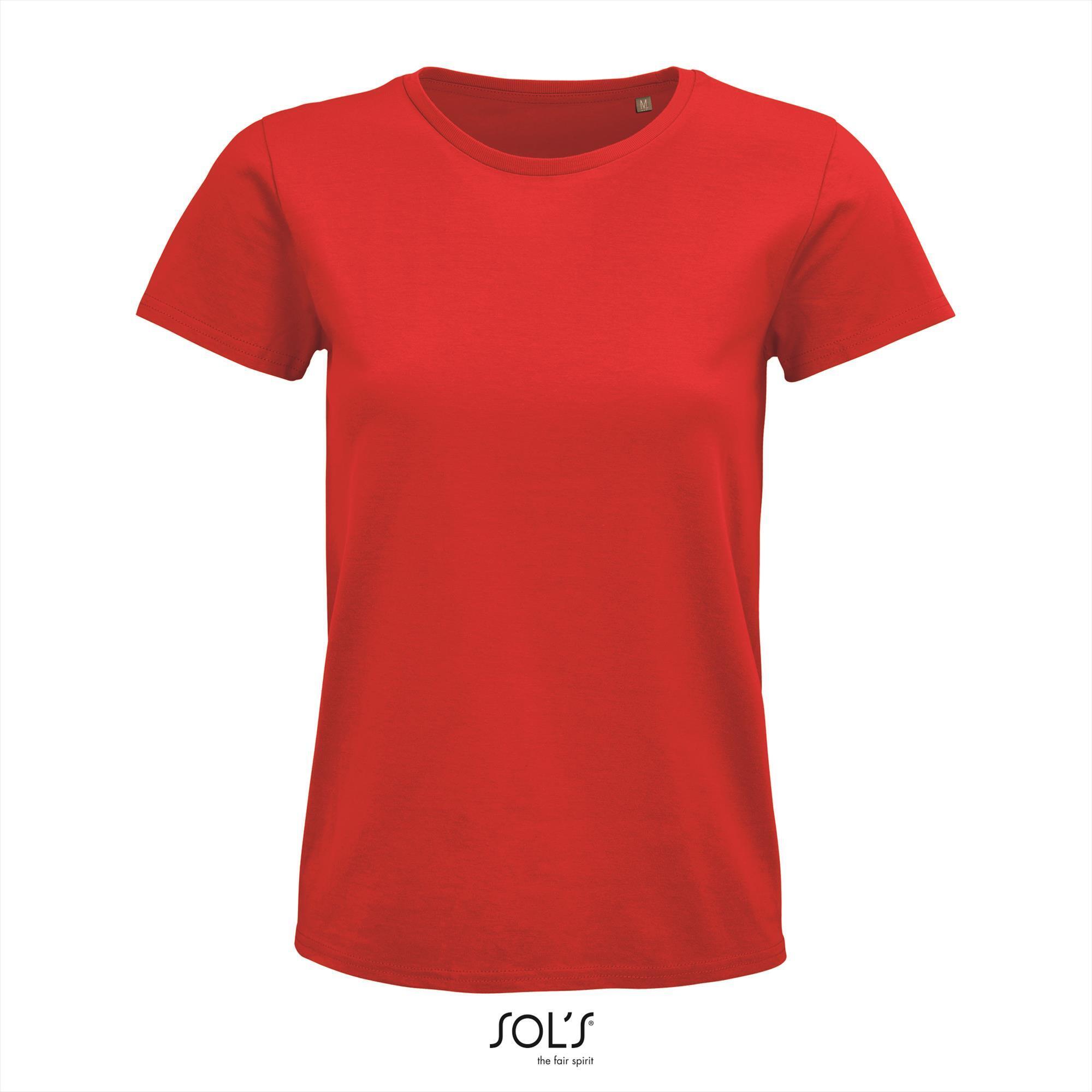 Dames T-shirt rood biologisch katoen ronde hals
