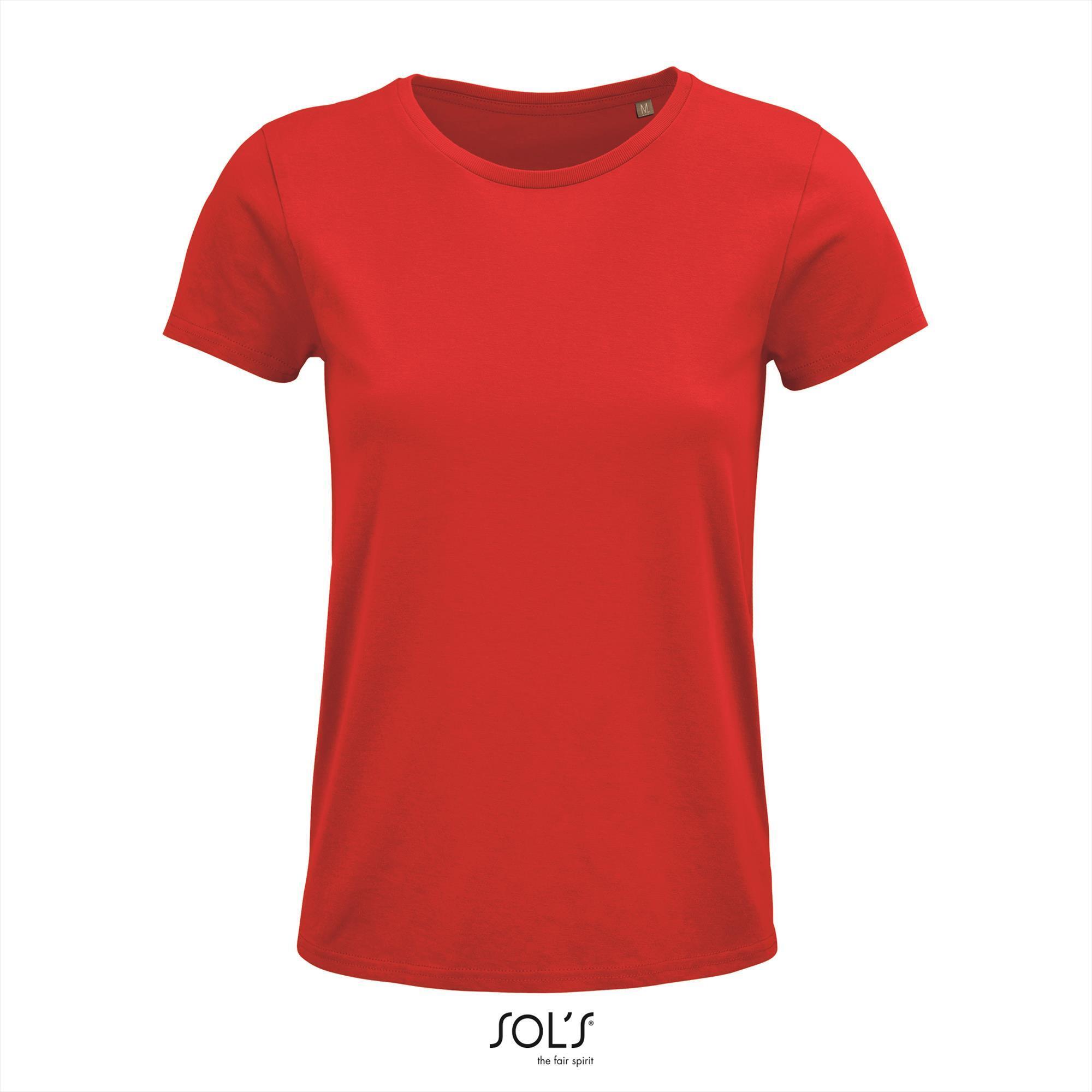 Dames T-shirt rood Ronde hals biologisch katoen