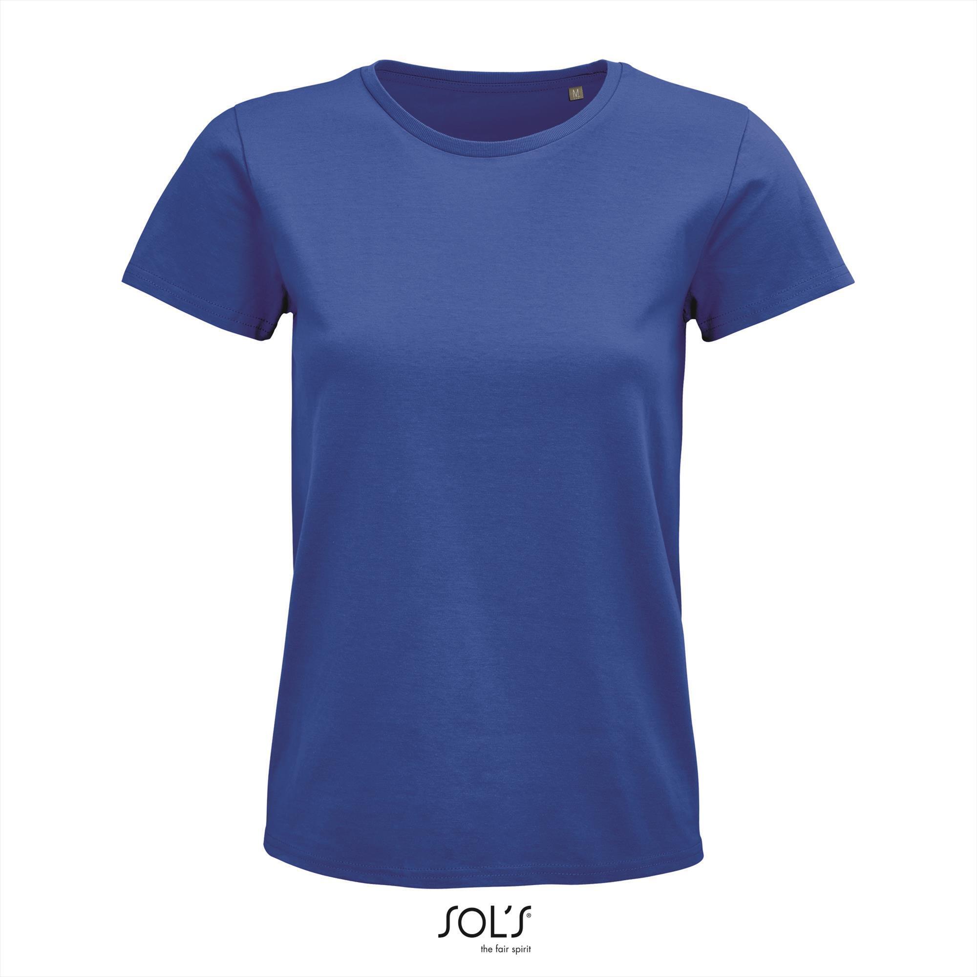 Dames T-shirt royal blauw biologisch katoen ronde hals