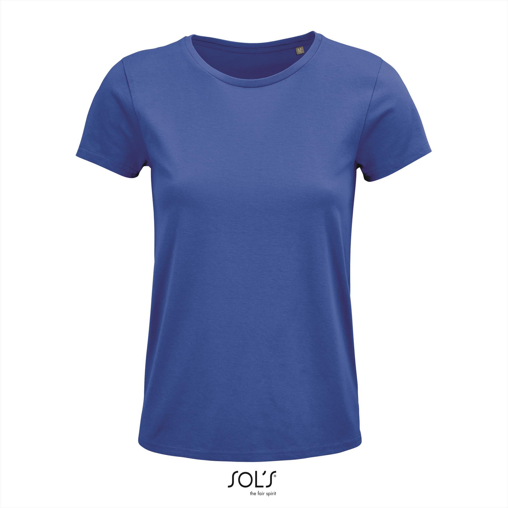 Dames T-shirt royal blauw Ronde hals biologisch katoen