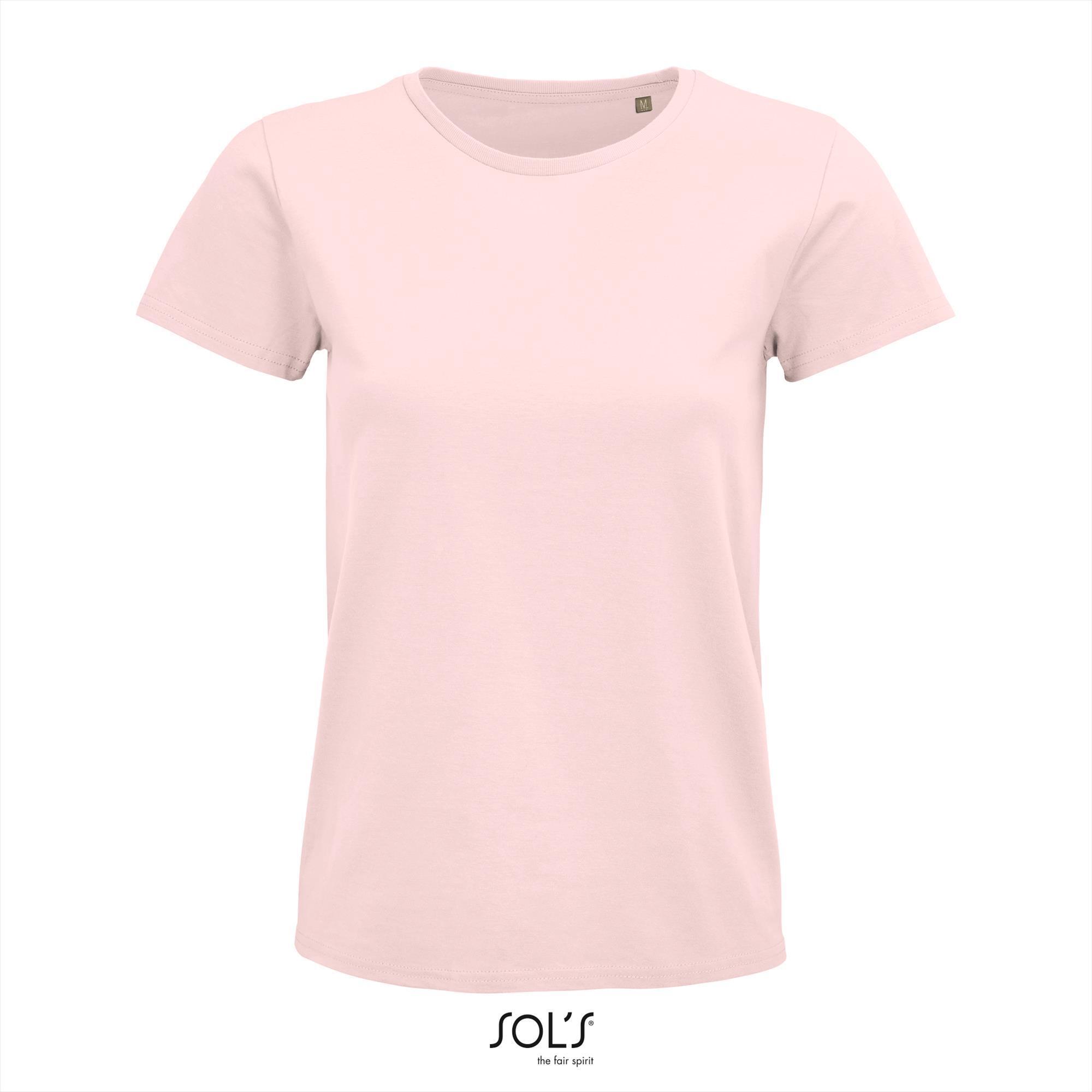 Dames T-shirt roze biologisch katoen ronde hals