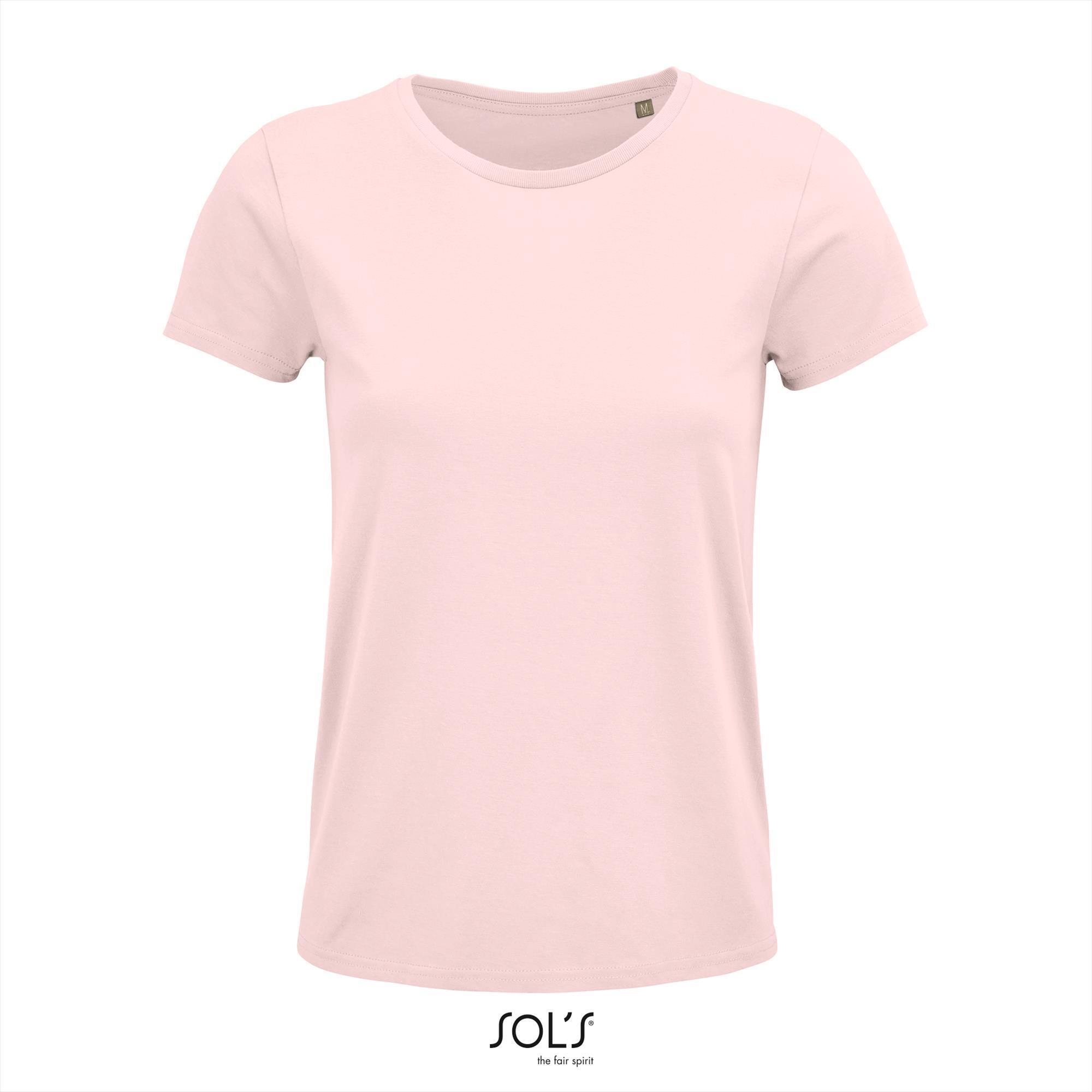 Dames T-shirt roze Ronde hals biologisch katoen