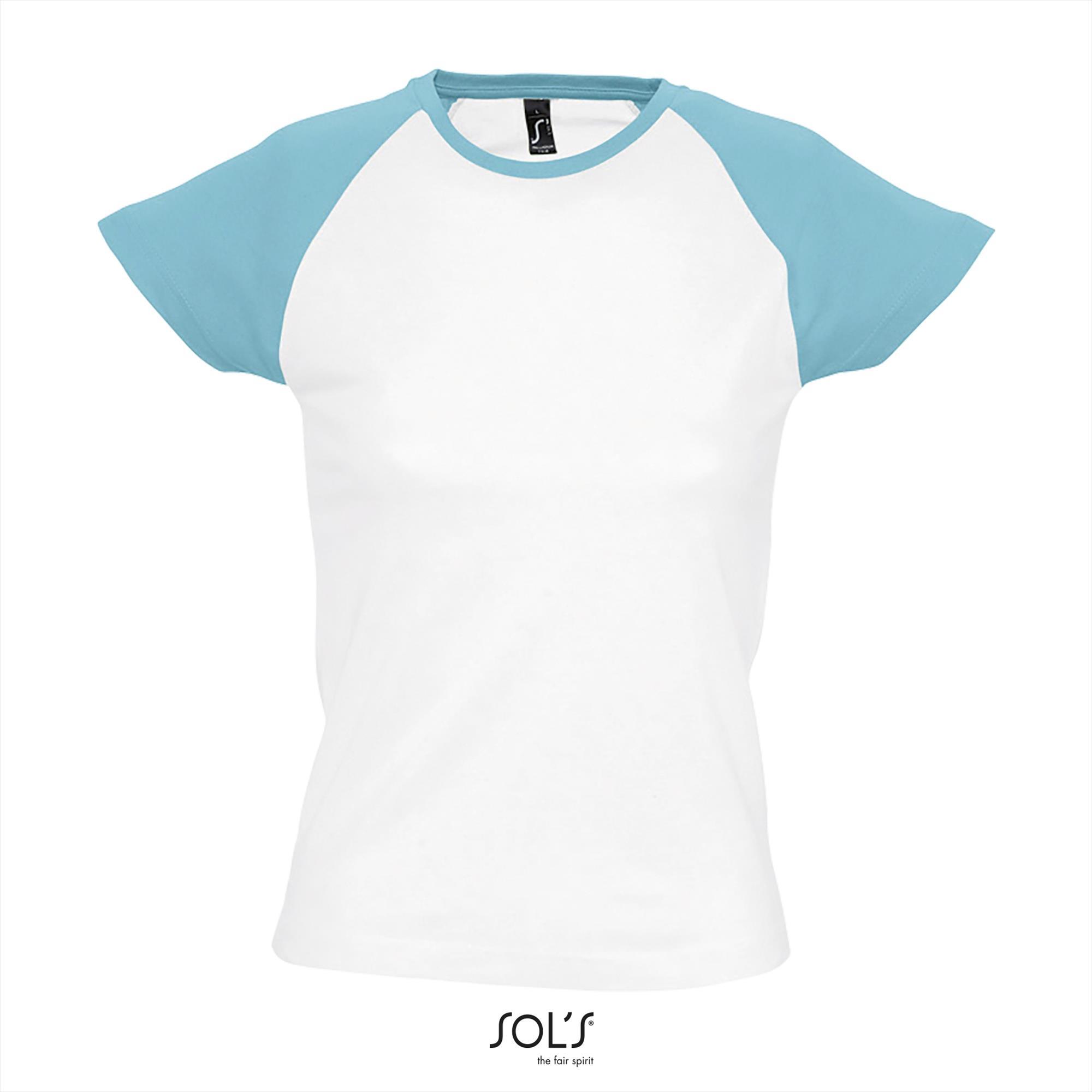 Dames T-shirt tweekleurig wit met lichtblauw