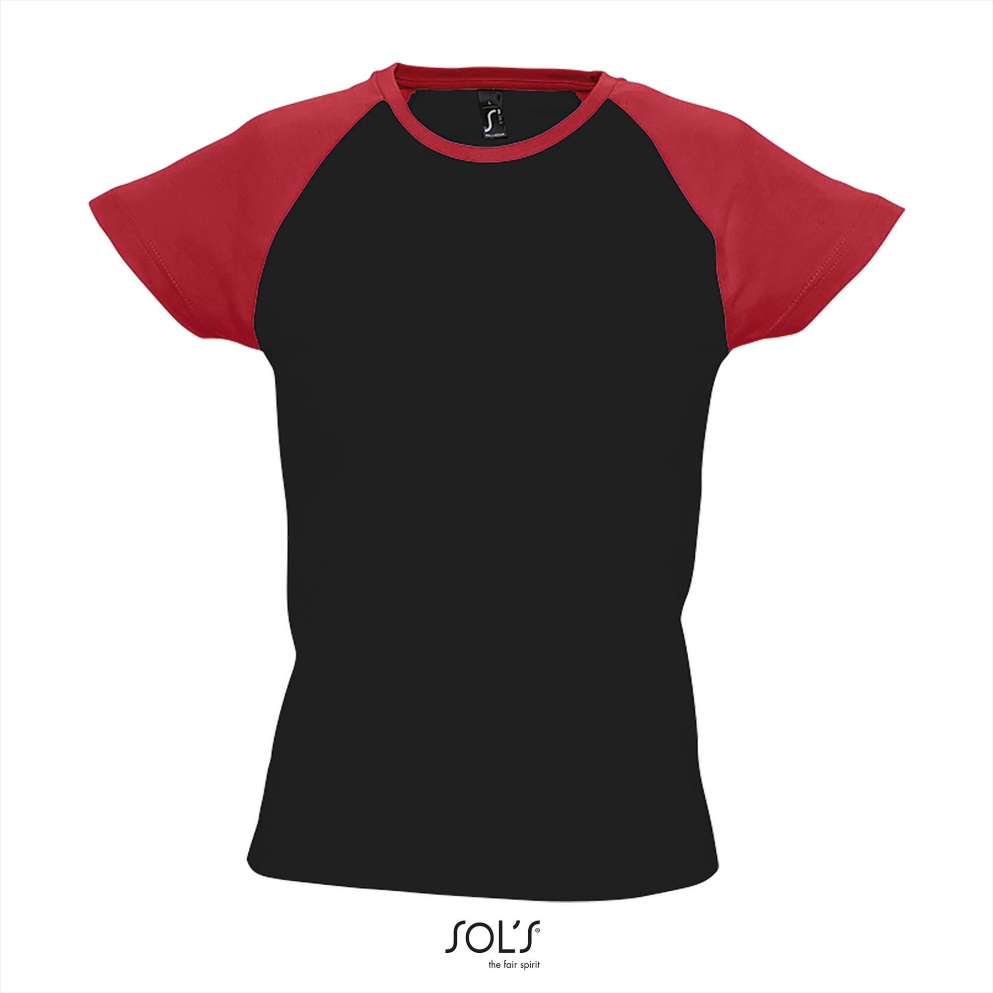 Dames T-shirt tweekleurig zwart / rood