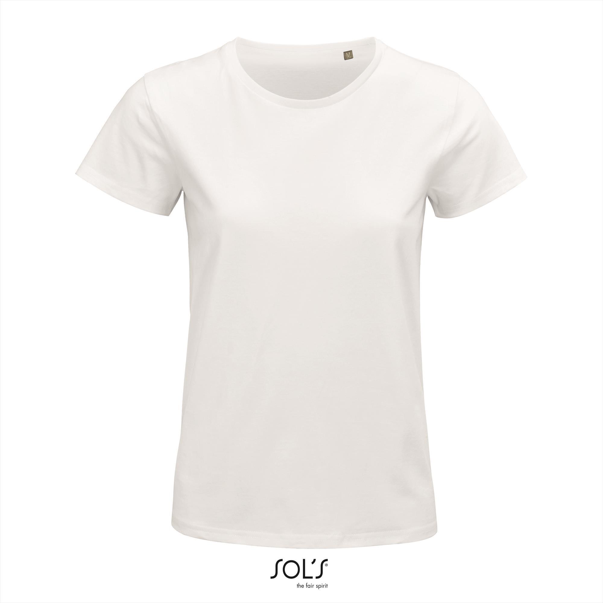 Dames T-shirt wit biologisch katoen ronde hals