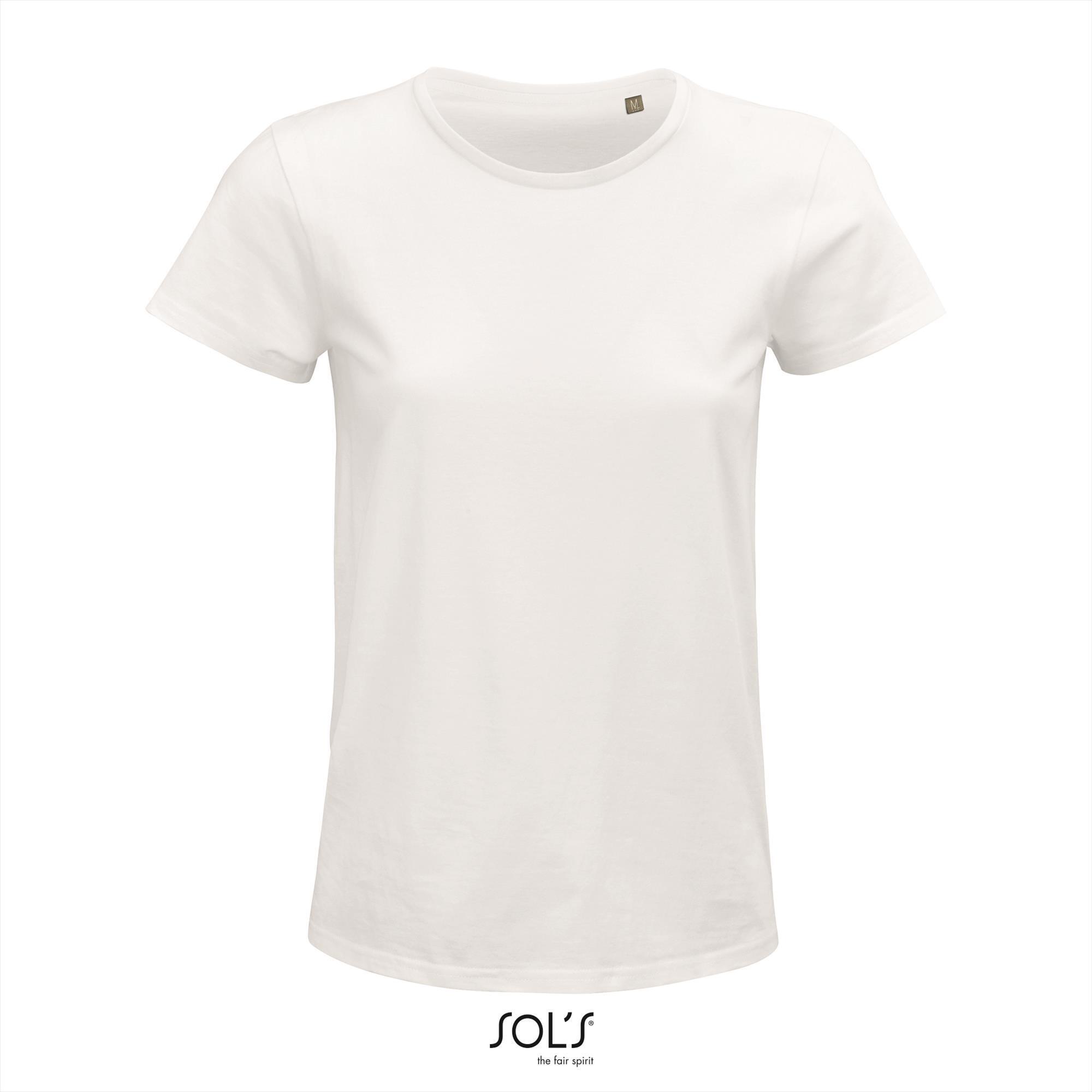 Dames T-shirt wit Ronde hals biologisch katoen