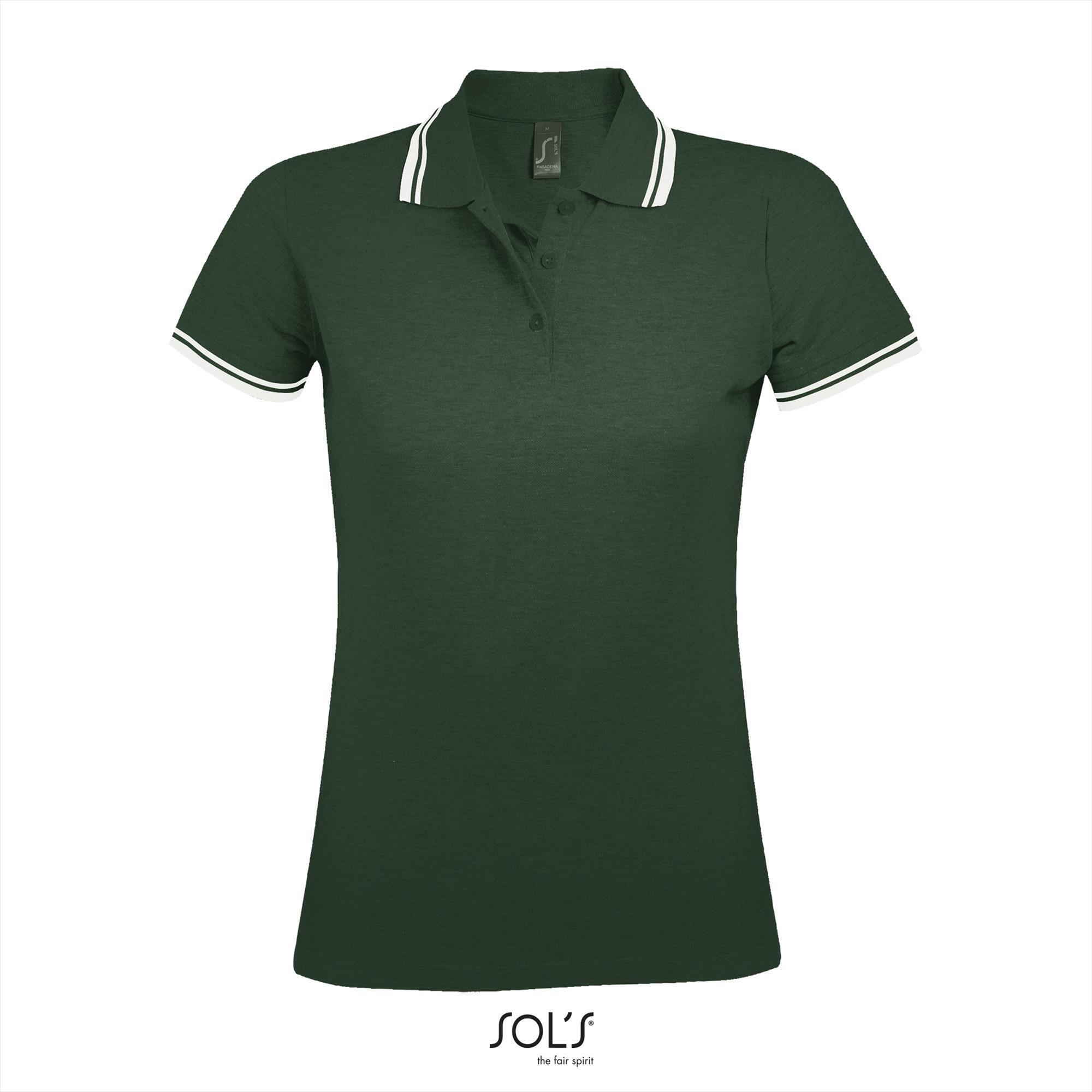 Elegante fraaie dames polo groen met wit bedrukbaar personaliseren korte mouw