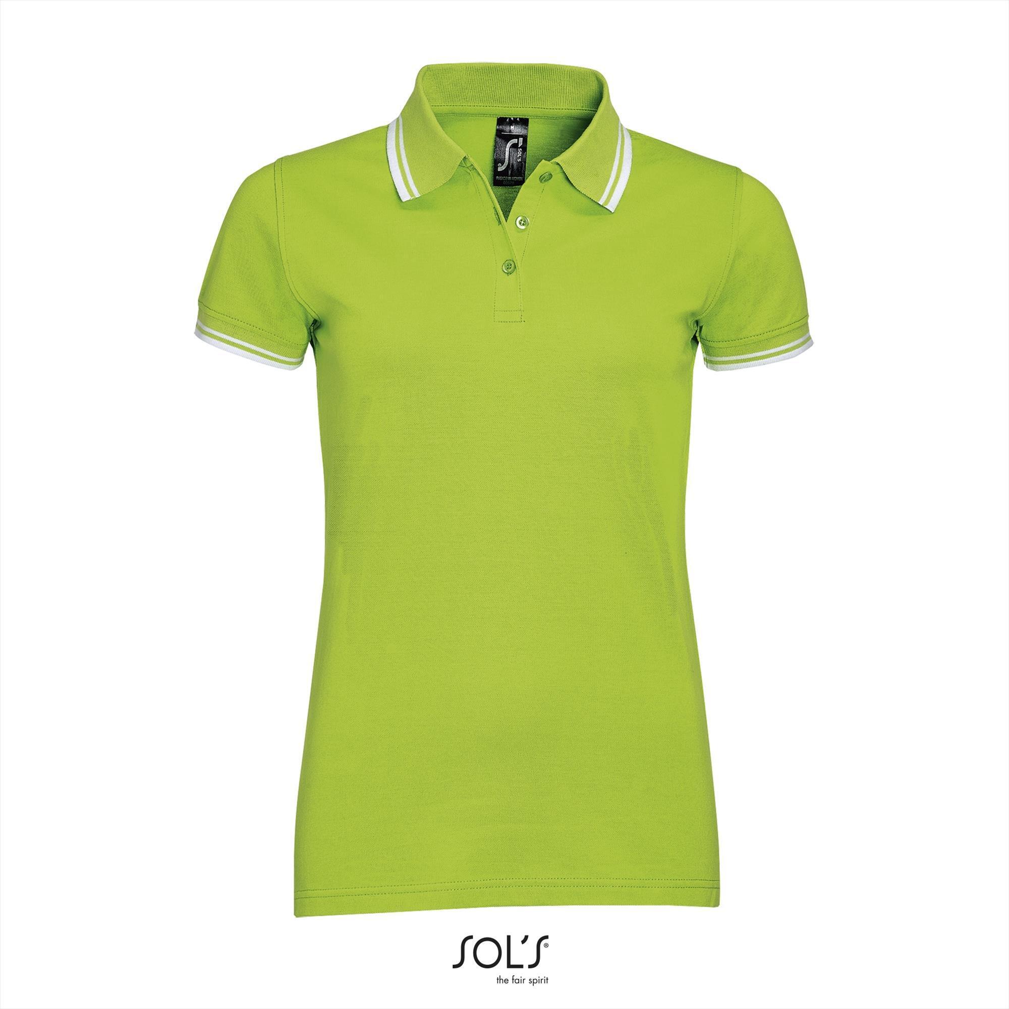 Elegante fraaie dames polo lime groen met wit