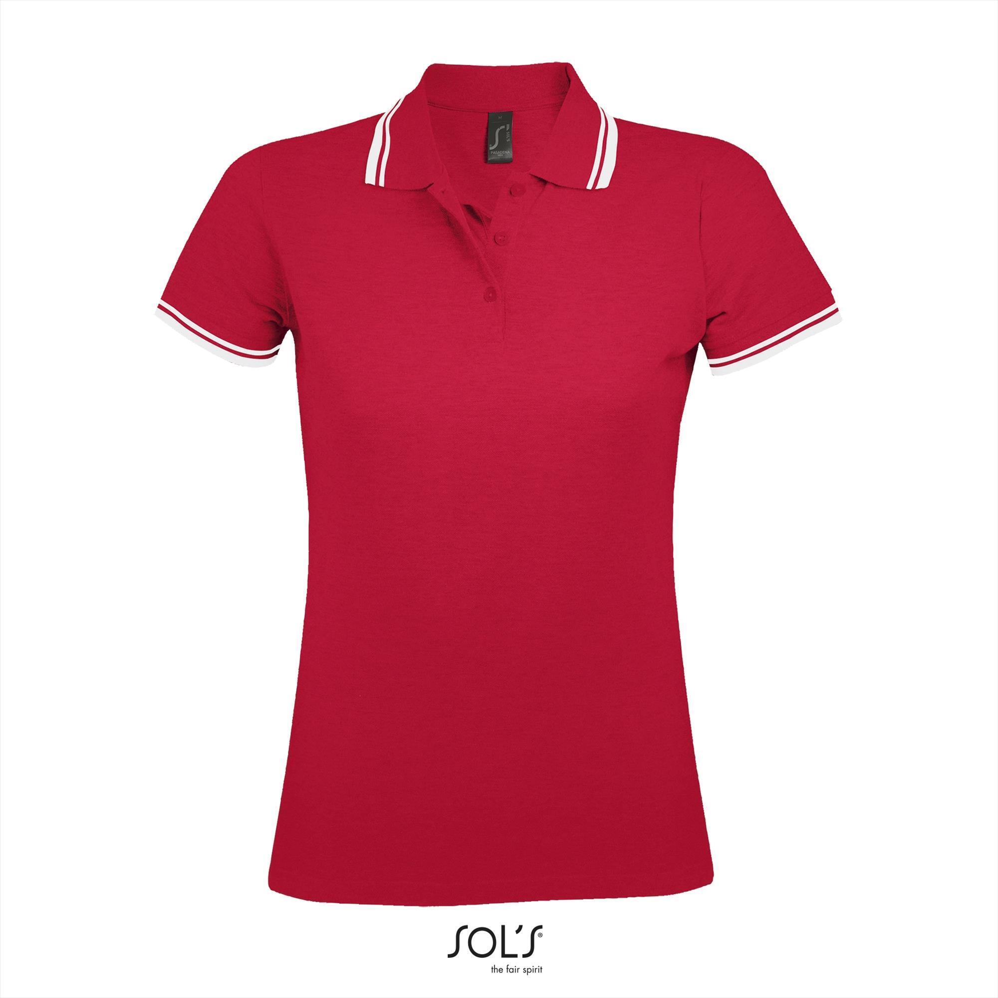 Elegante fraaie dames polo rood met wit bedrukbaar personaliseren korte mouw