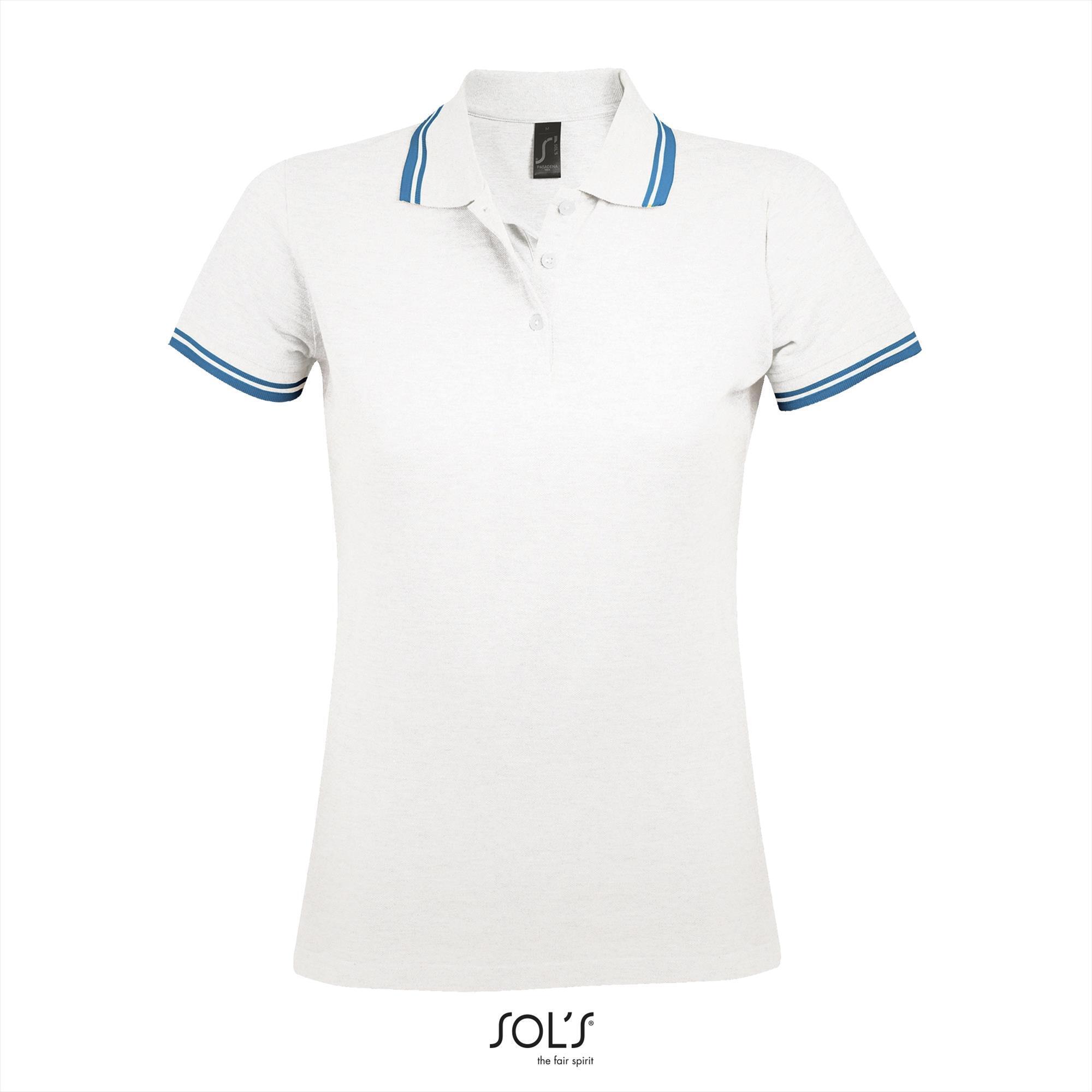 Elegante fraaie dames polo wit met aqua blauw bedrukbaar personaliseren korte mouw