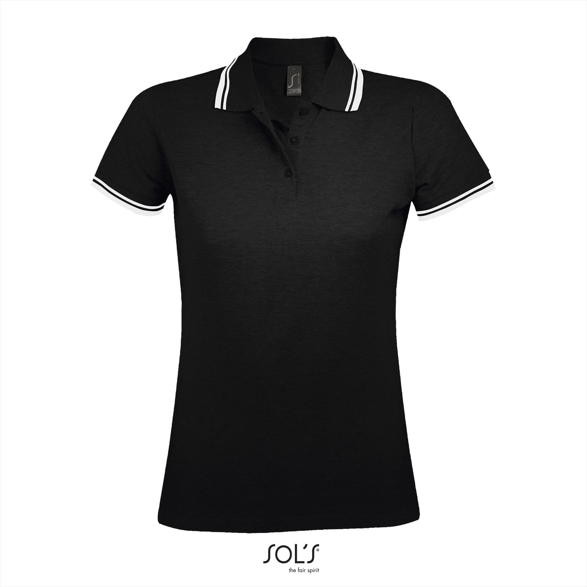 Elegante fraaie dames polo zwart met wit bedrukbaar personaliseren korte mouw