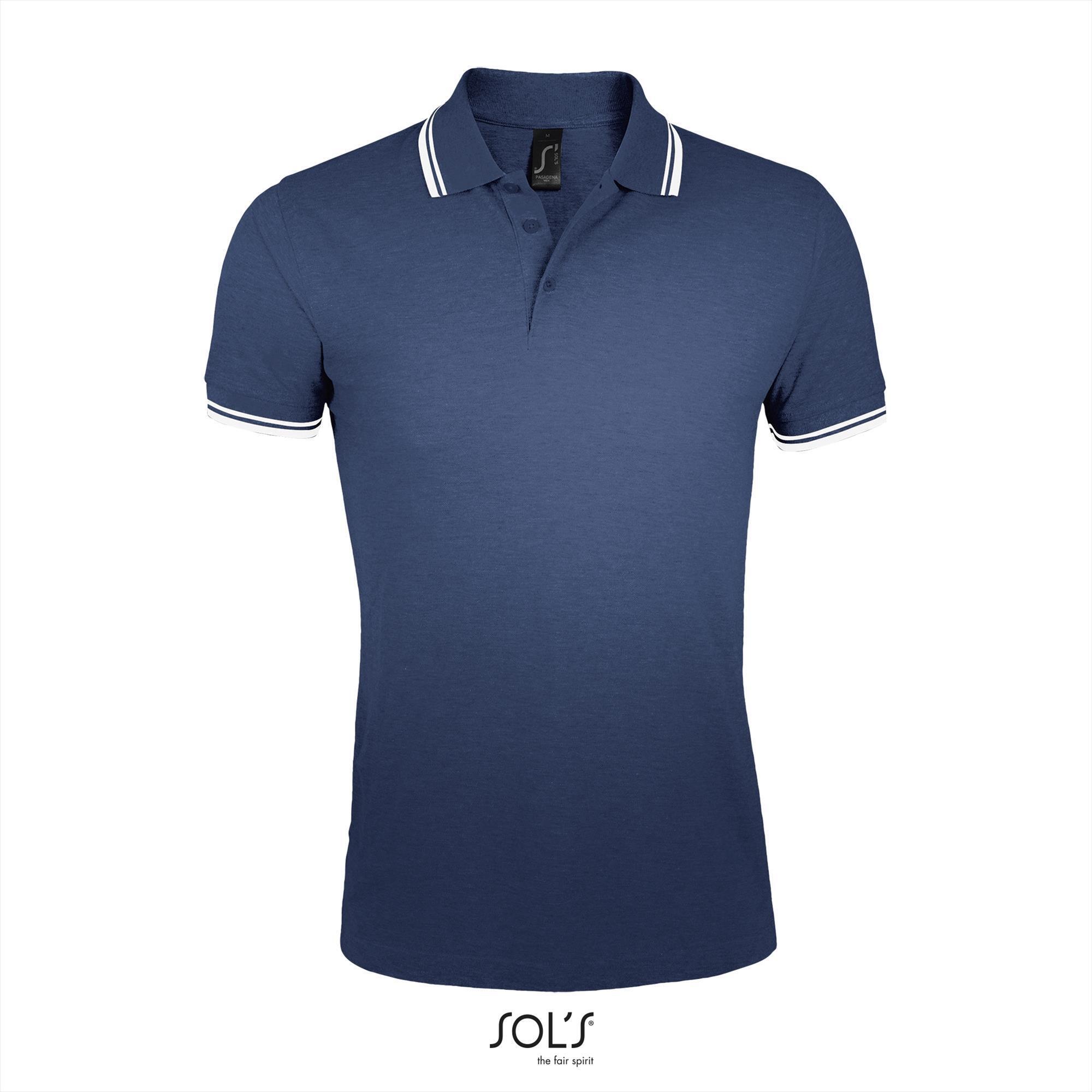 Elegante fraaie heren polo donkerblauw met wit bedrukbaar personaliseren