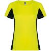 Fraaie sport dames T-shirt fluor geel met zwart