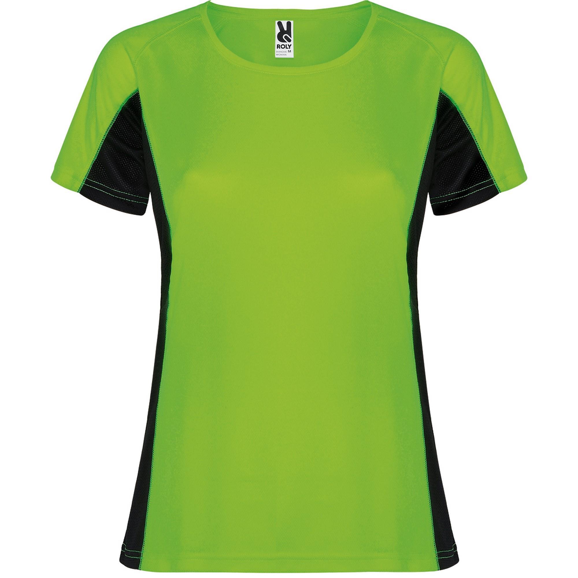 Fraaie sport dames T-shirt fluor groen met zwart