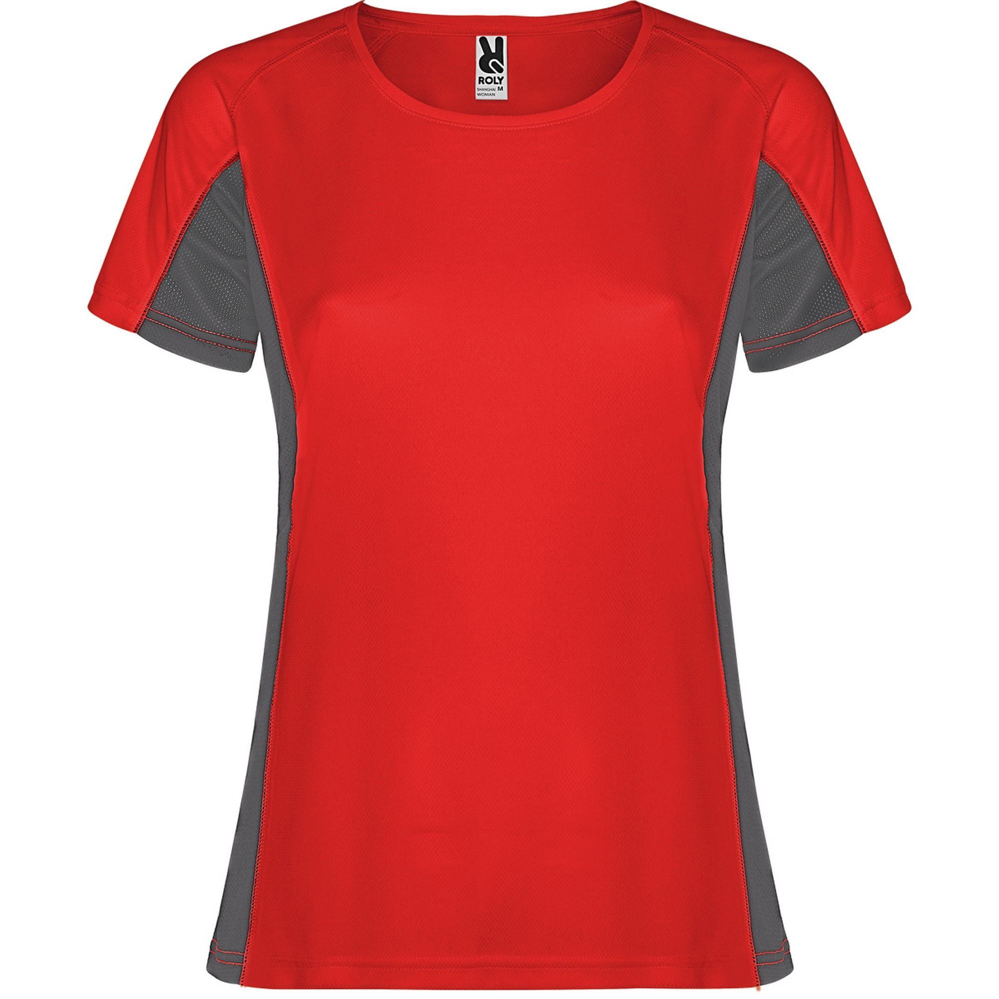 Fraaie sport dames T-shirt rood met donker grijs