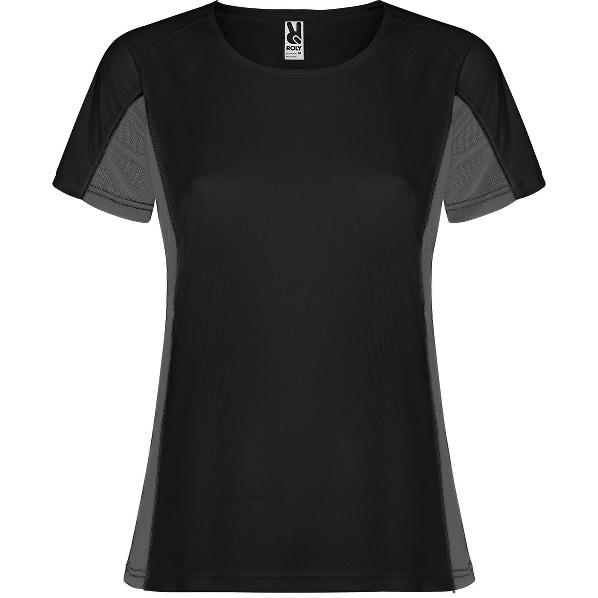 Fraaie sport dames T-shirt zwart met grijs