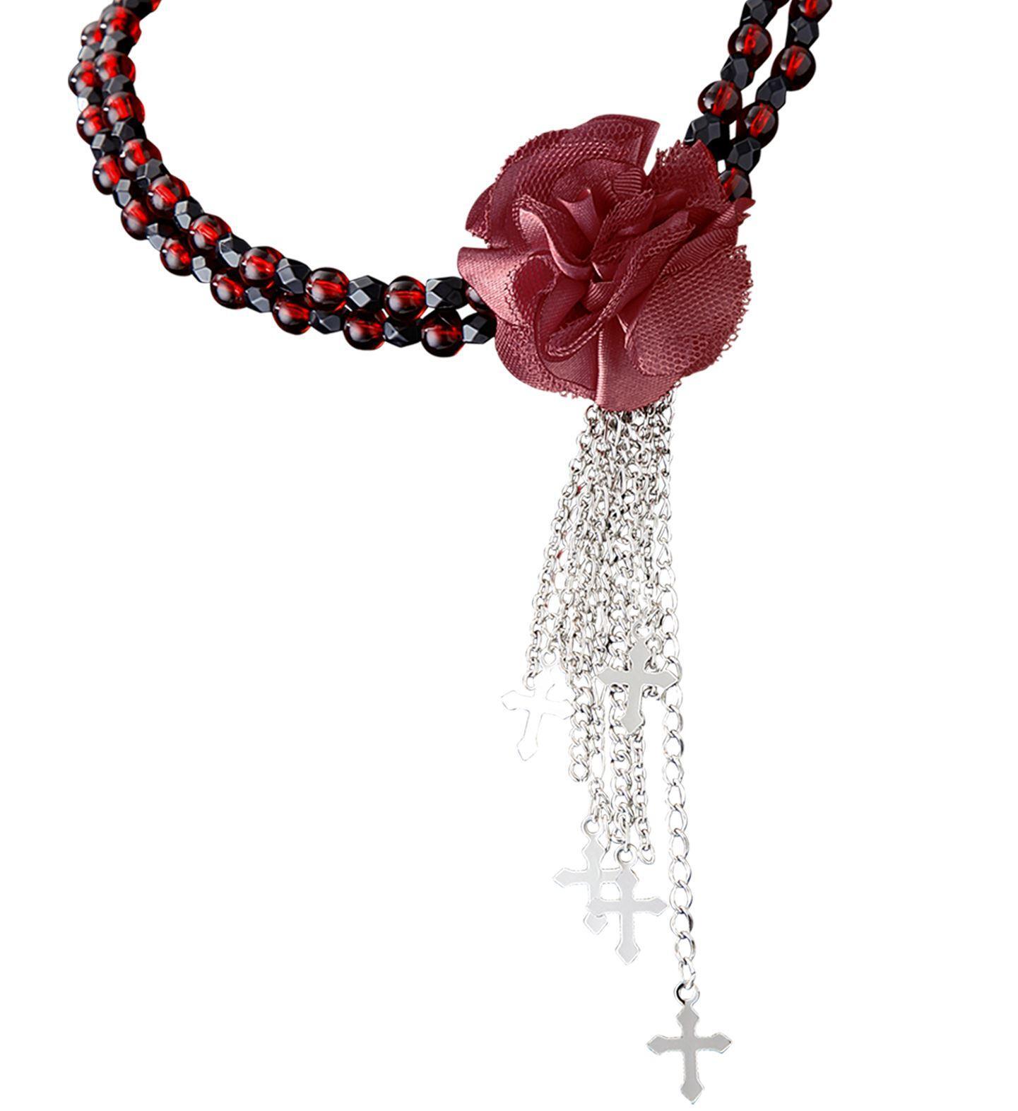 Gotische choker met roos, rood