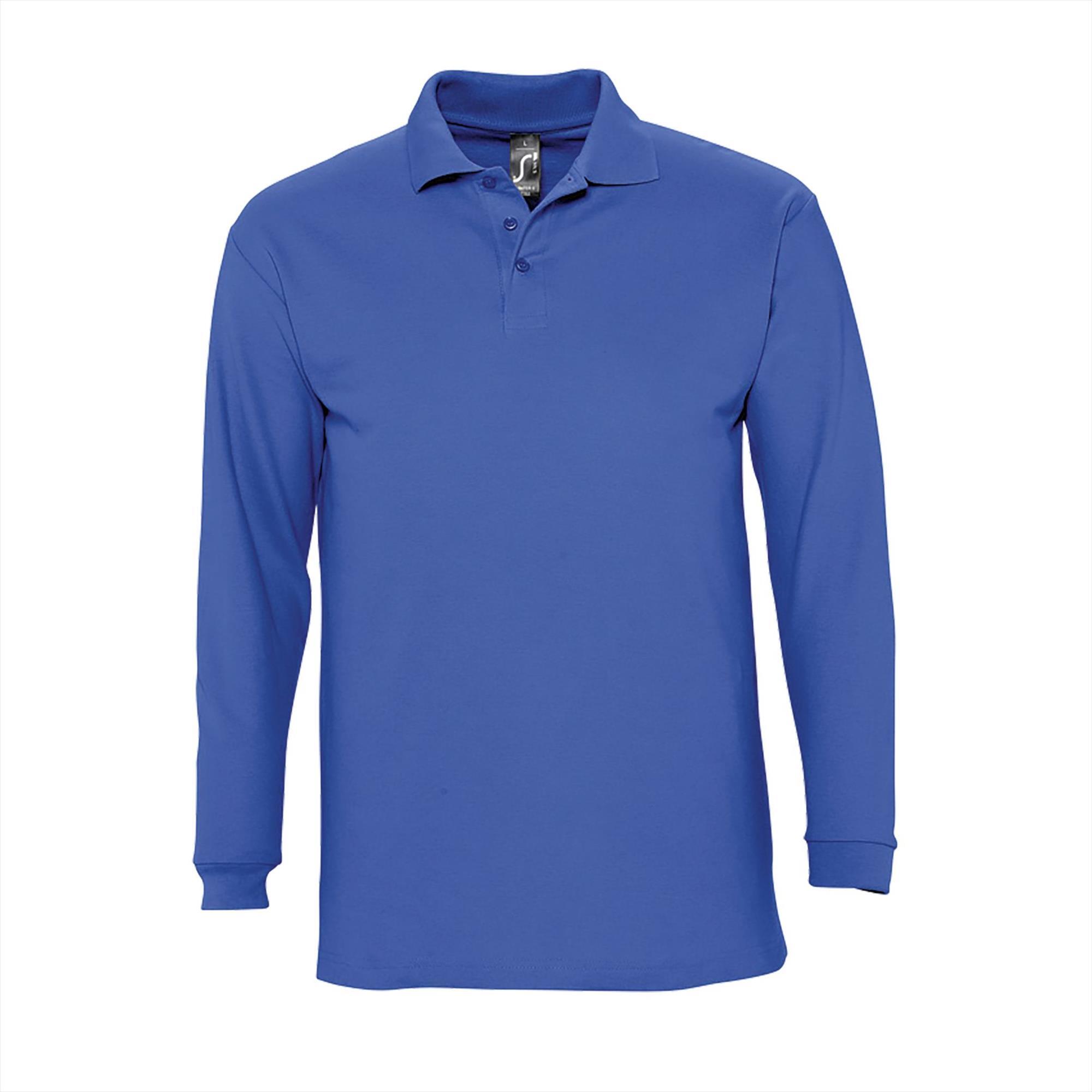 Heerlijk warme heren polo royal blauw lange mouw