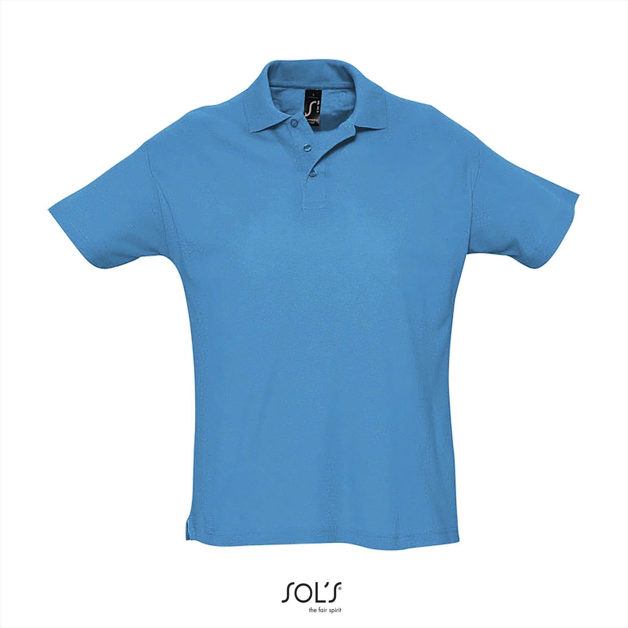 Heren polo aqua blauw korte mouw unisex