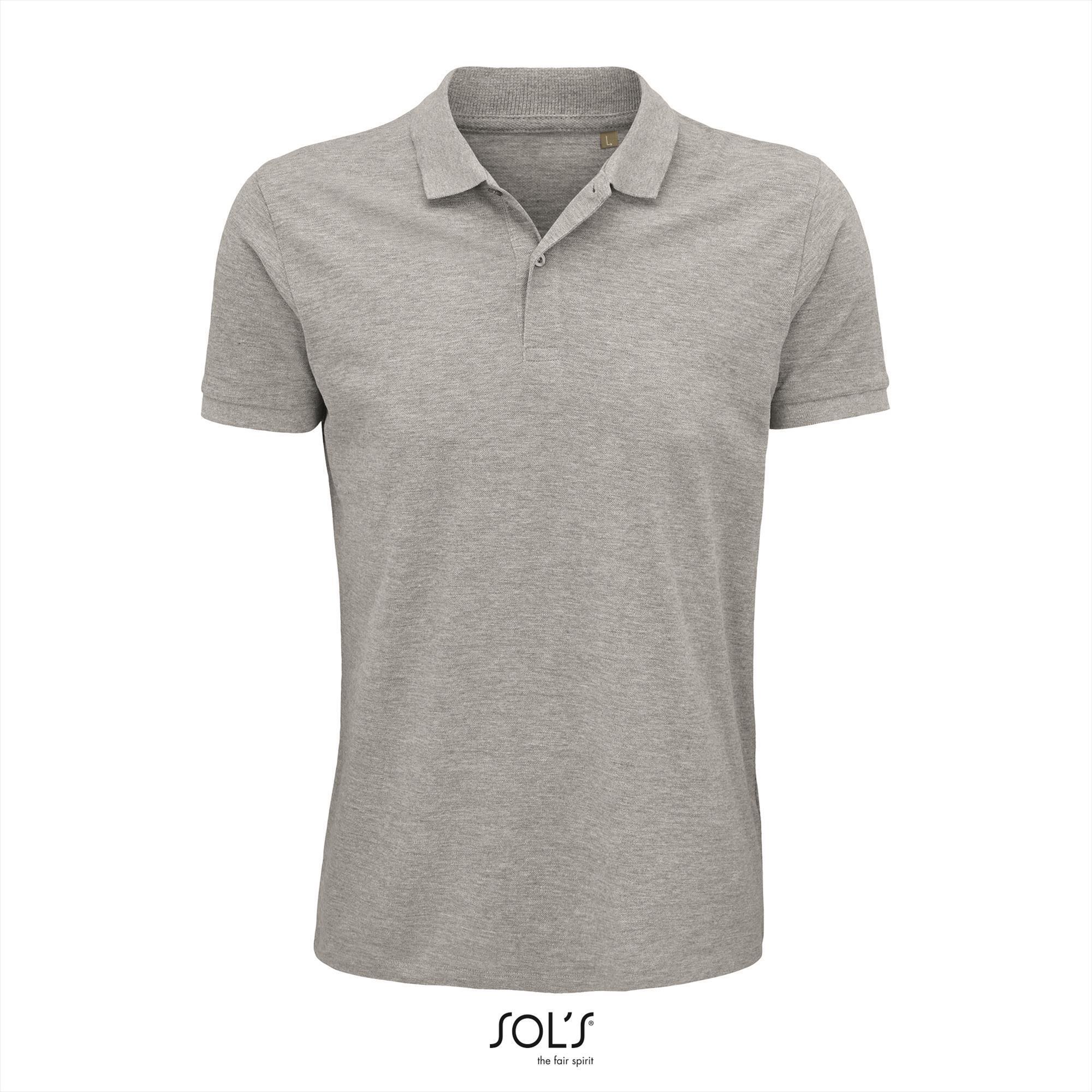 Heren polo grijs melange Regular Fit model biologisch katoen