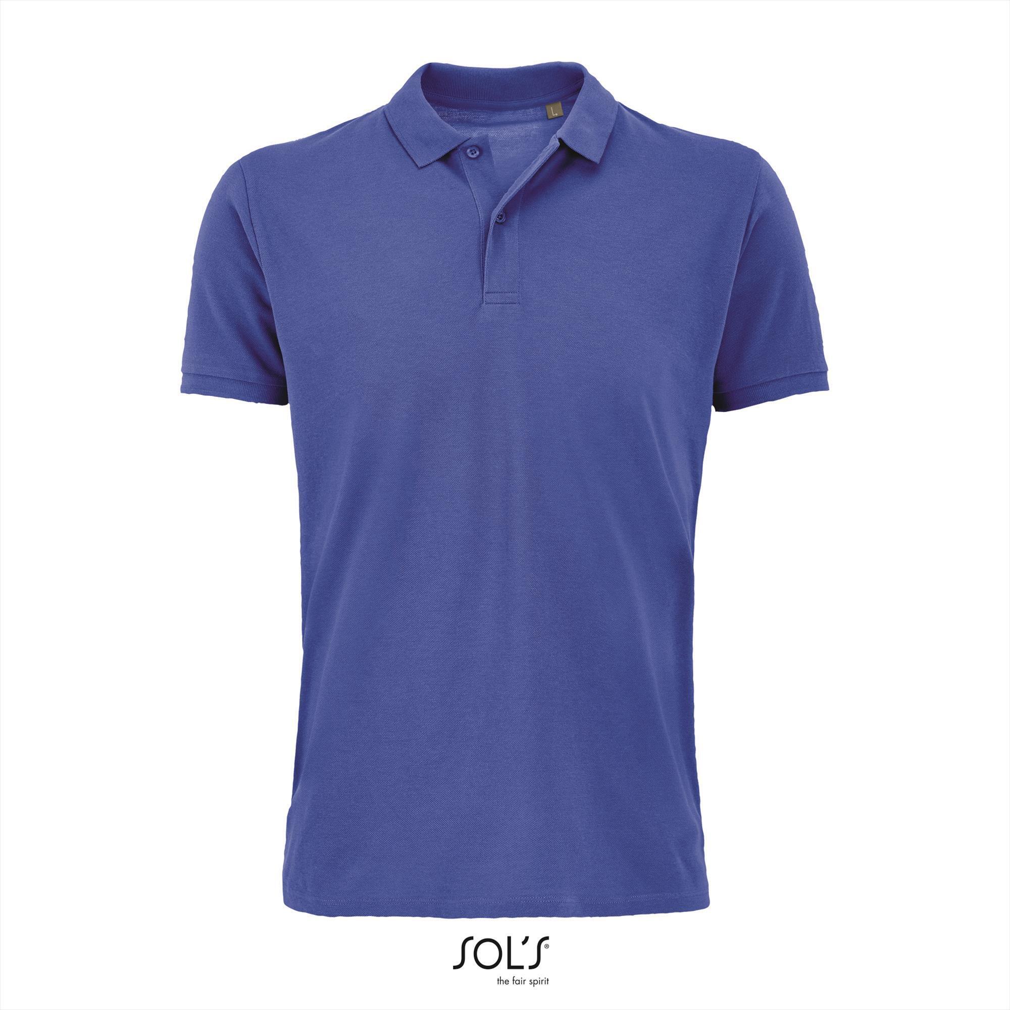 Heren polo royal blauw Regular Fit model biologisch katoen