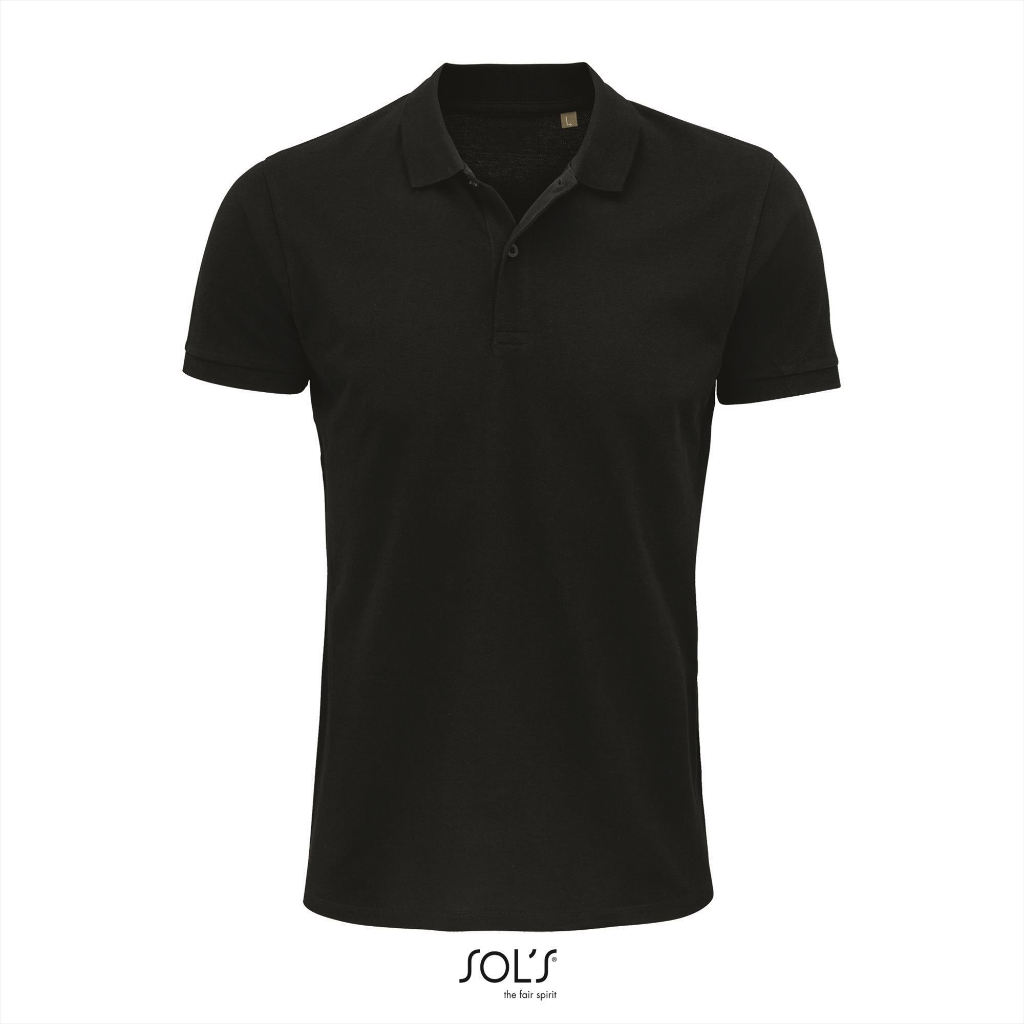 Heren polo zwart Regular Fit model biologisch katoen