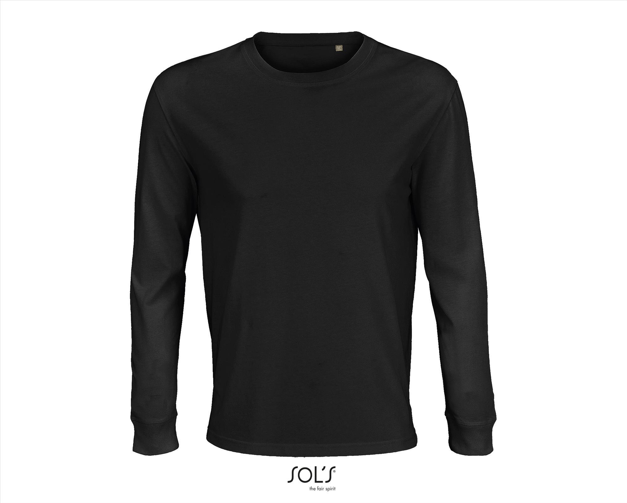 Heren shirt Ronde hals deep black biologisch katoen met lange mouwen