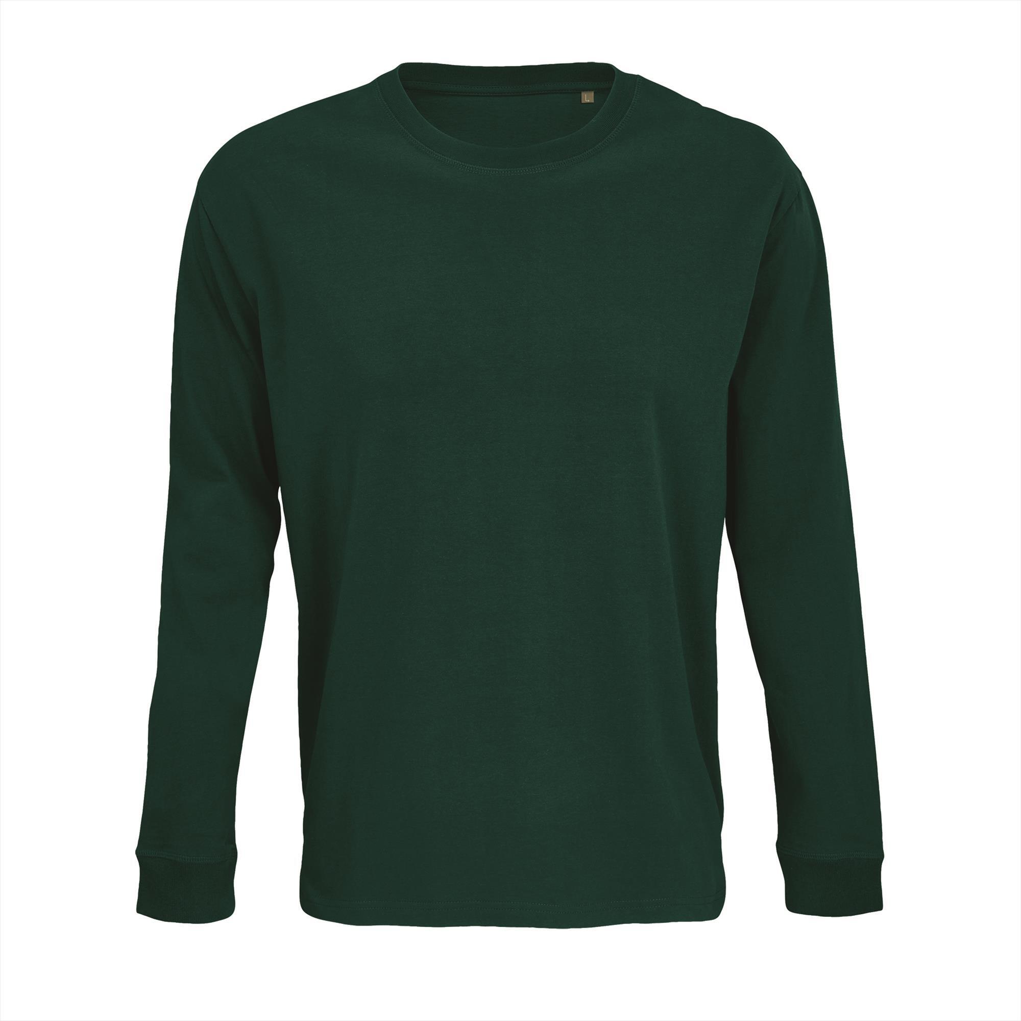 Heren shirt Ronde hals groen katoen met lange mouwen