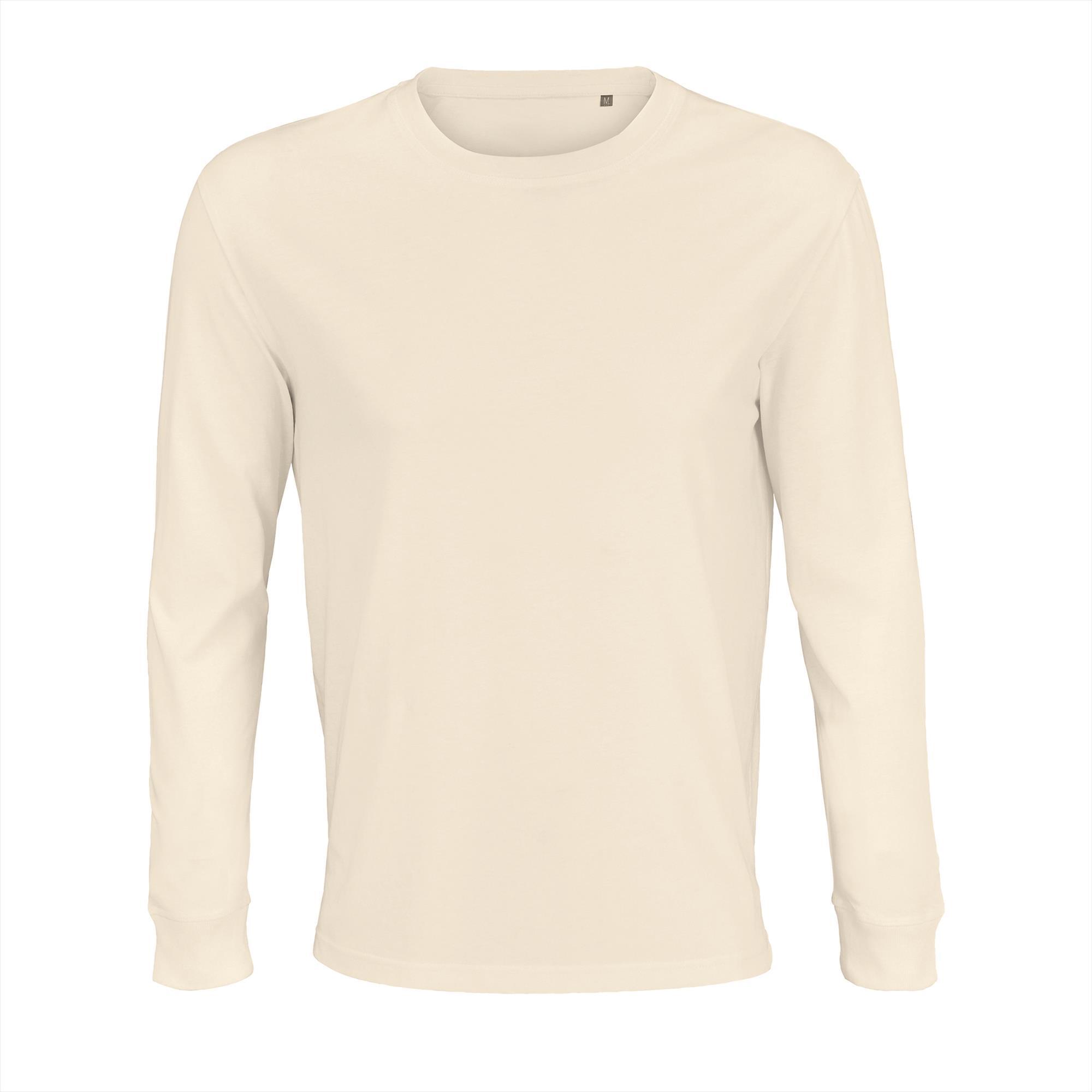 Heren shirt Ronde hals off wit katoen met lange mouwen