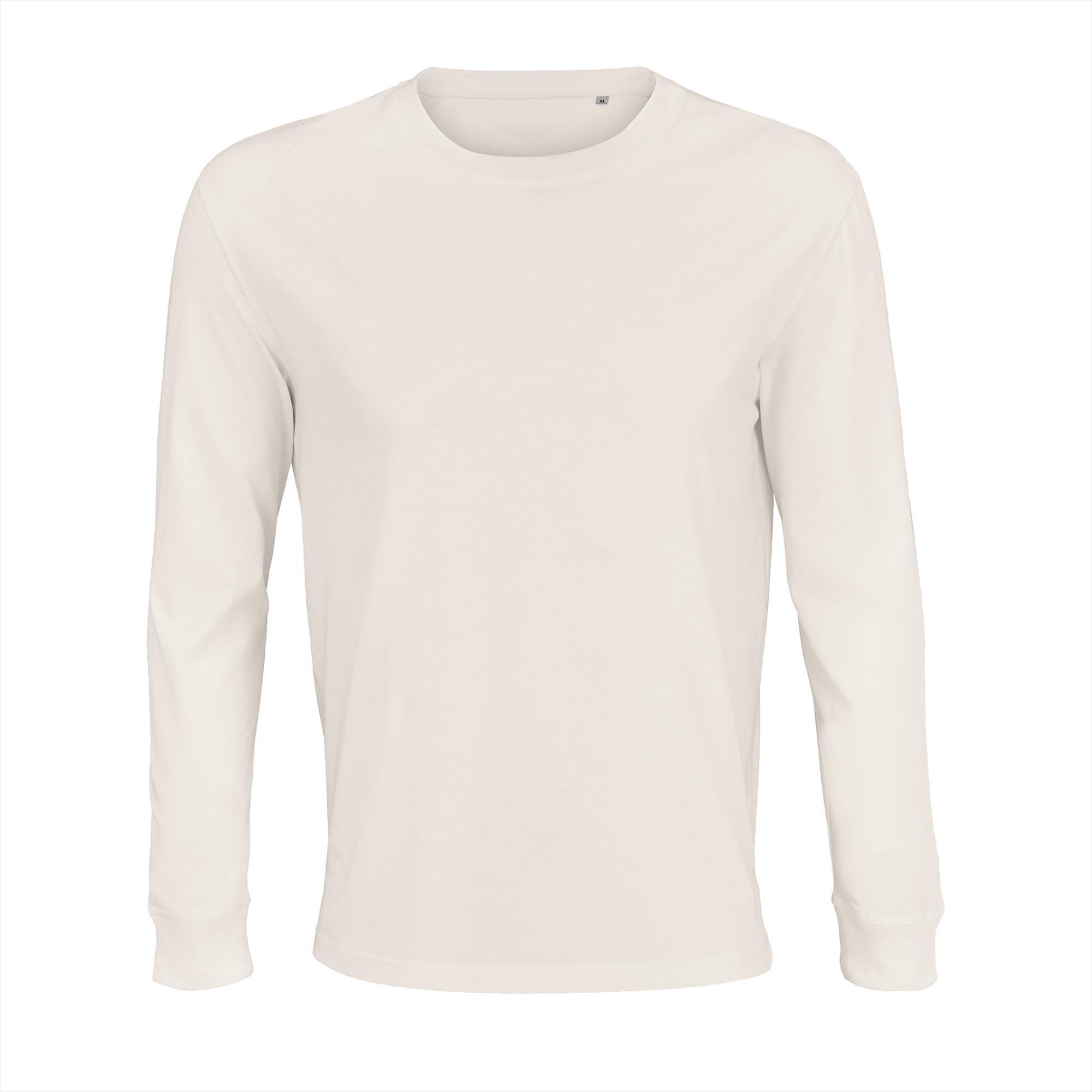 Heren shirt Ronde hals wit katoen met lange mouwen