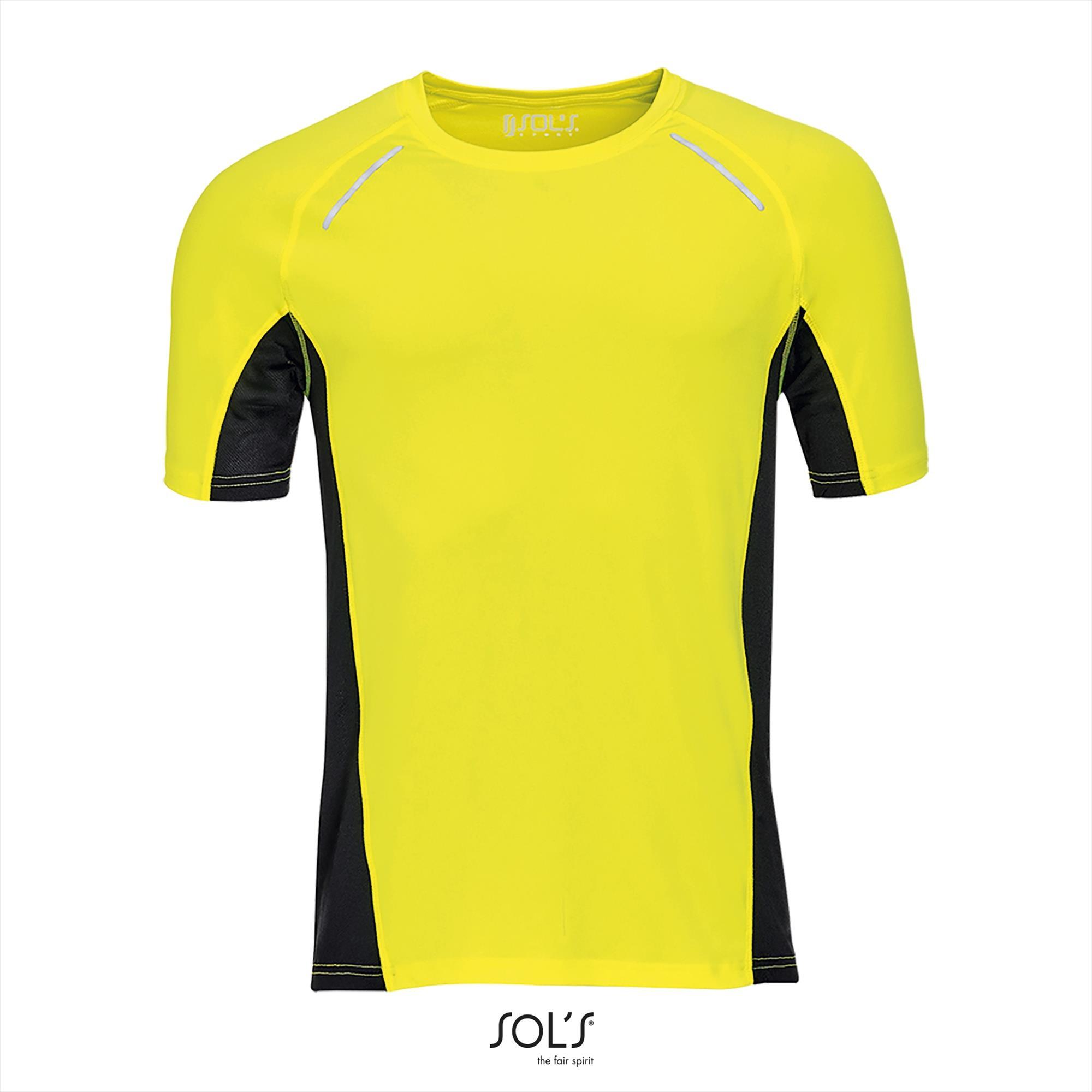 Heren Sportshirt neon geel met contrasterende kleur aan de zijkant