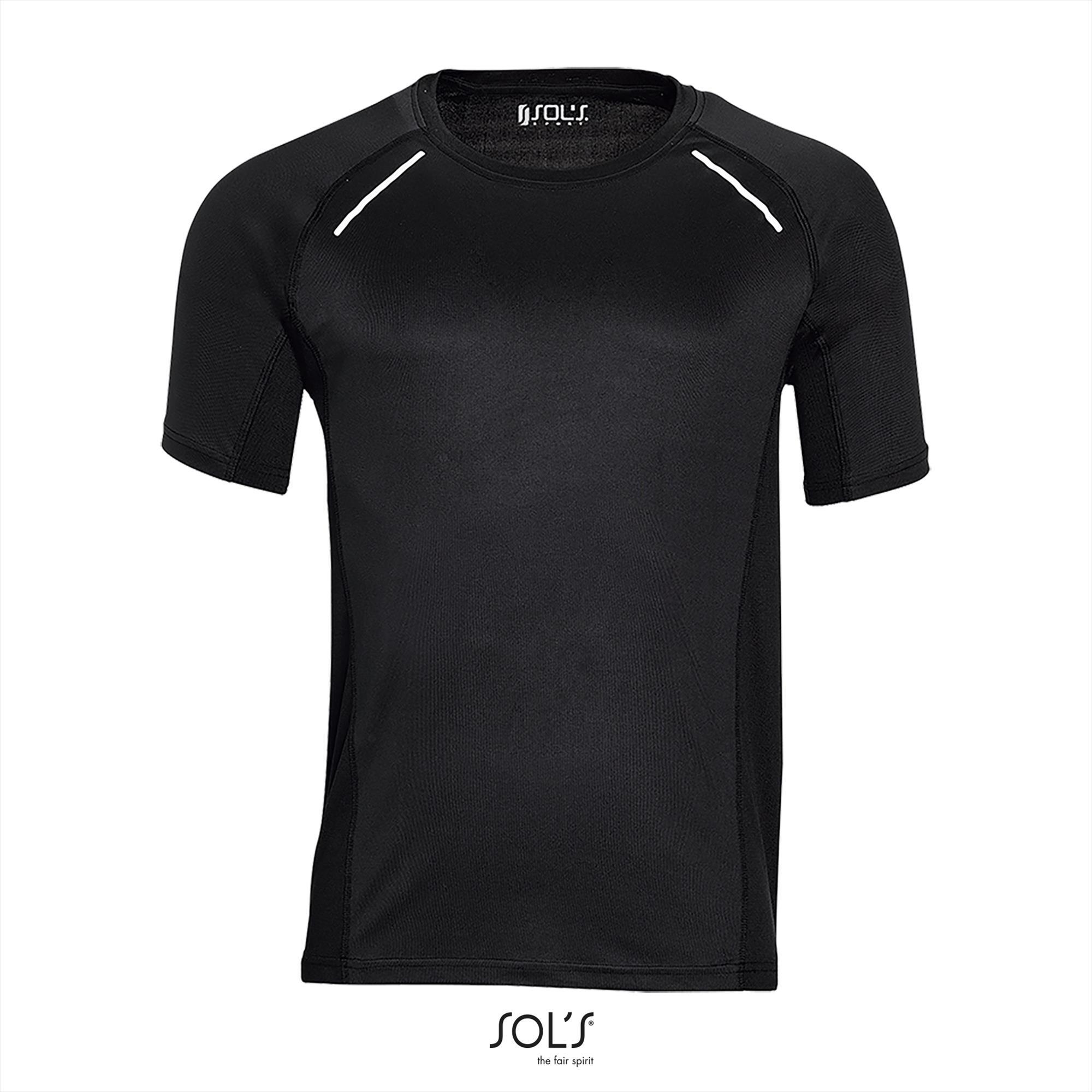 Heren Sportshirt zwart met contrasterende kleur aan de zijkant