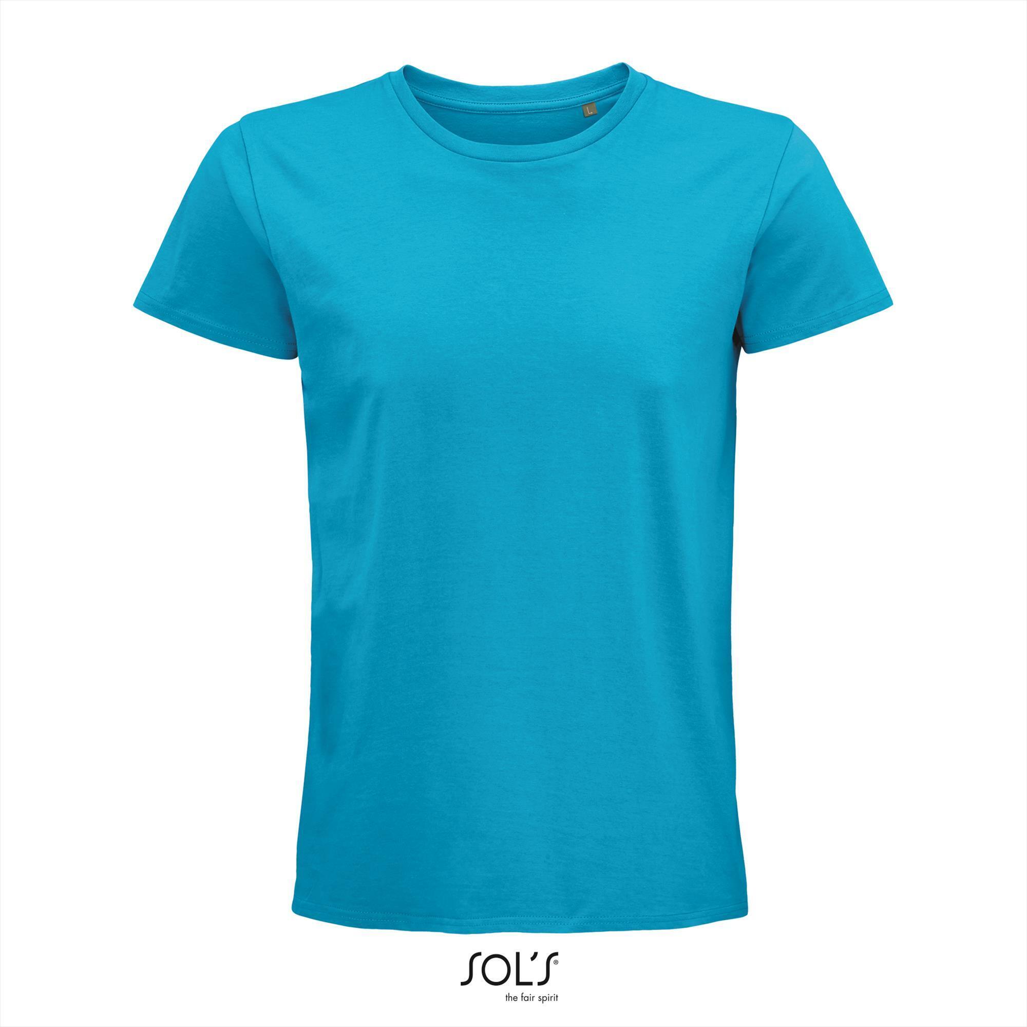 Heren T-shirt aqua blauw biologisch katoen ronde hals