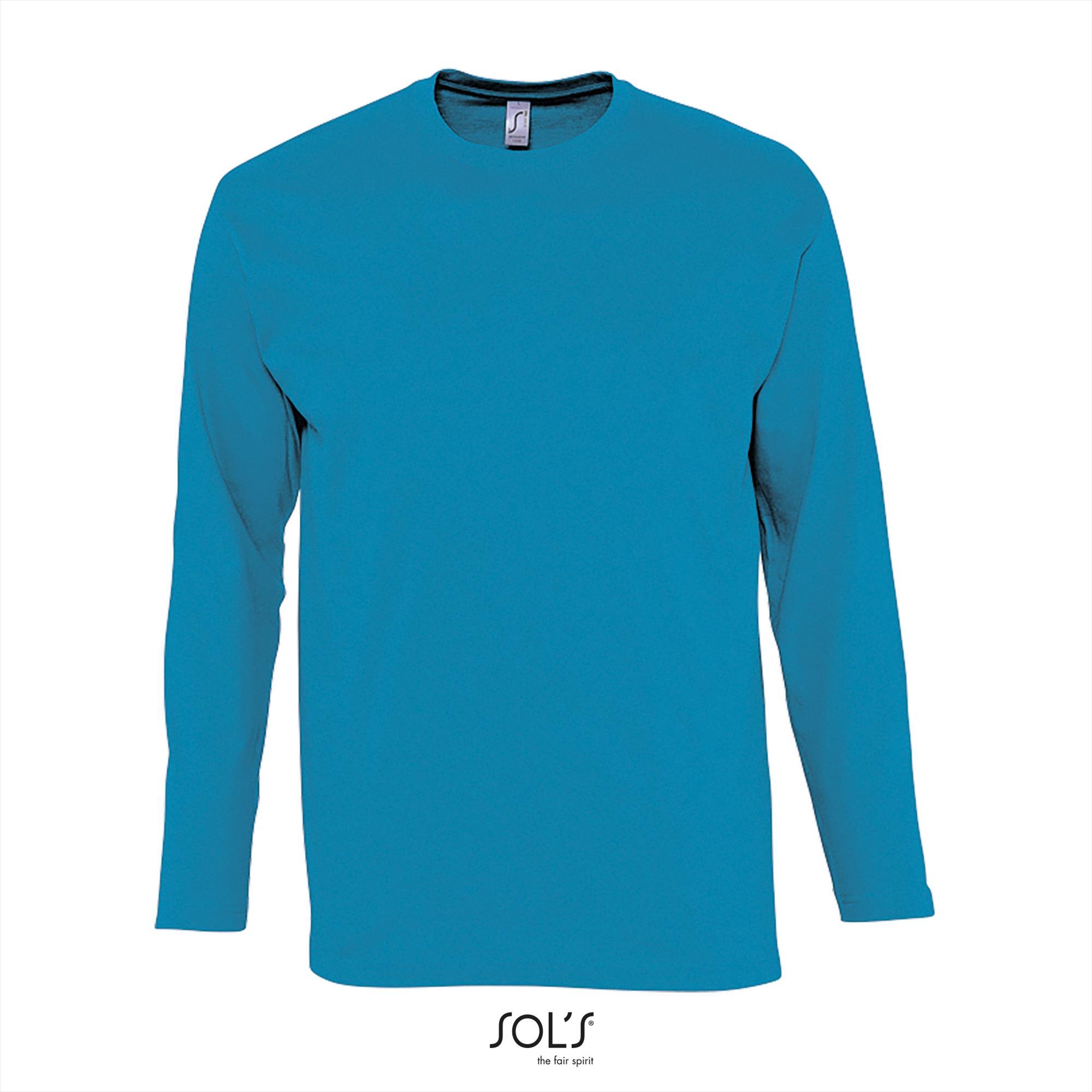 Heren T-shirt aqua blauw Lange mouw T-shirt ronde hals