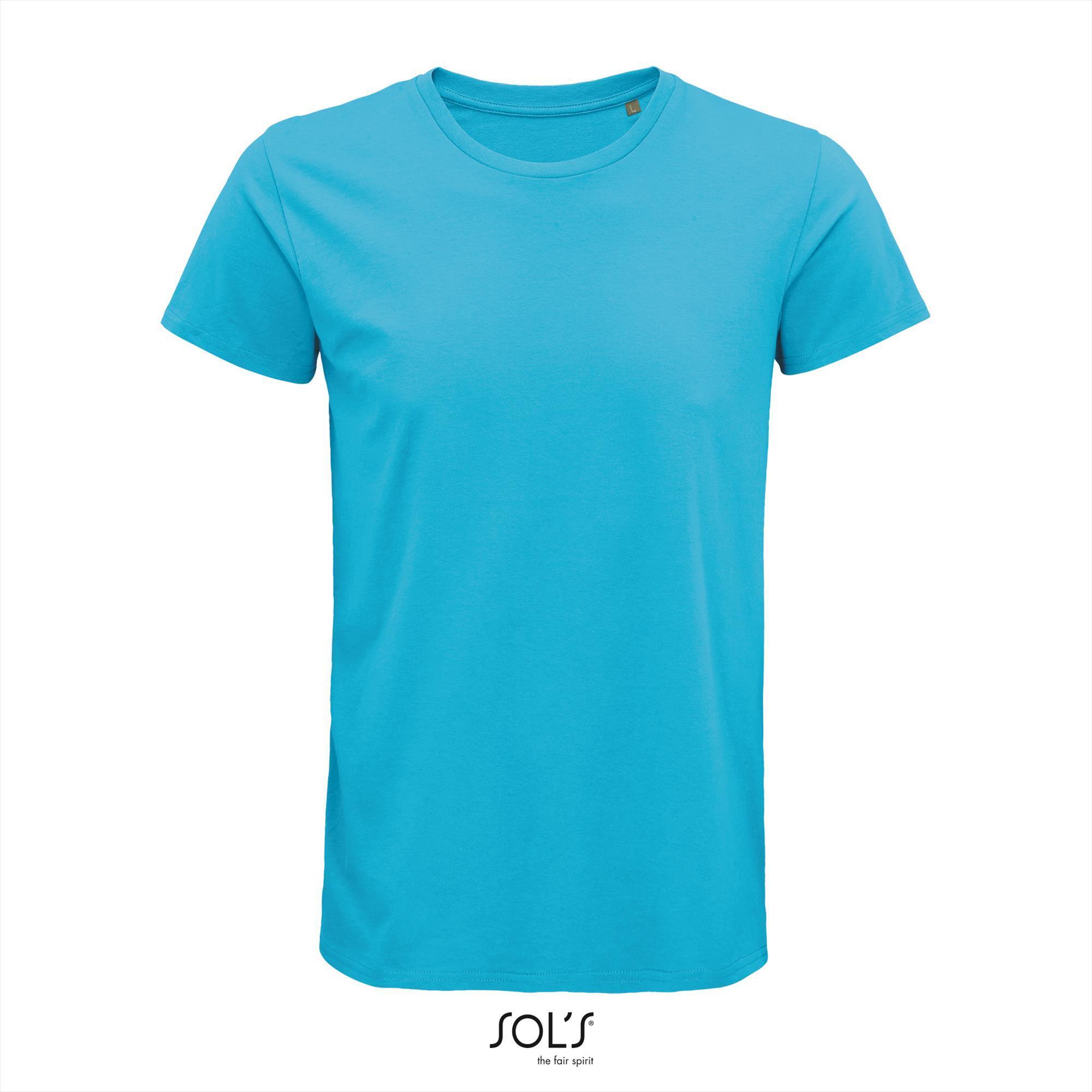 Heren T-shirt aqua blauw Ronde hals biologisch katoen